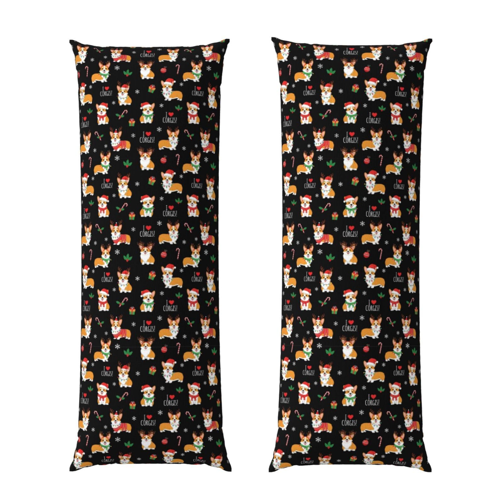 Body Pillow Case 20x54, Christmas Corgi Dogs, Zippered Soft Pillow Cover, Plush Flannel Fabric, Comfortable Cushion Protector for Bedroom Living Room Couch