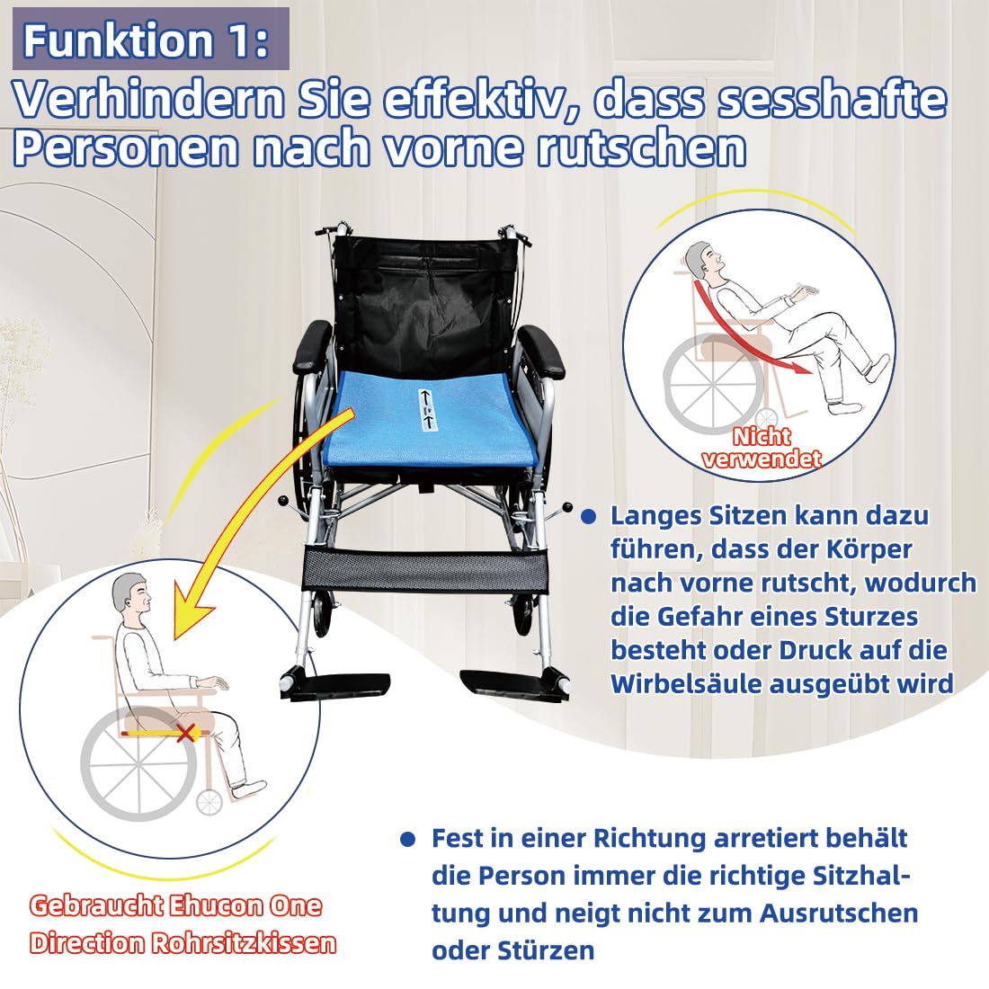 Antirutsch Sitzkissen, One Direction Tubular Sitzkissen, Sturzvermeidung für Ältere/Senior im Stuhl/Auto/Bürostuhl/Rollstuhl 17"x17"