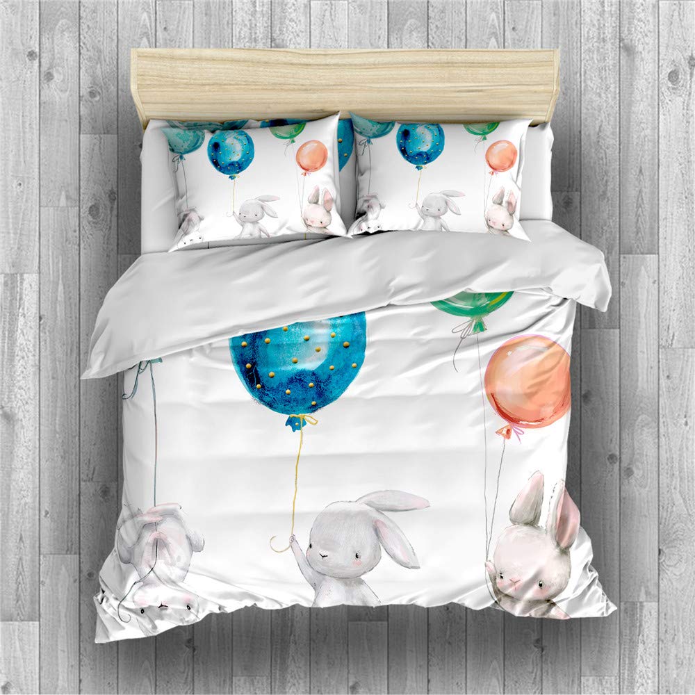 REALIN Children Bunny Gifts Prints Bedding Bunny Animal Theme Duvet Cover Set Girl Boy Kids Bed Sets 3/4PCS Quilt Covers/Sheets/Pillow Shams,Twin/Full/Queen/King (C,Full-200x229cm-3PCS)