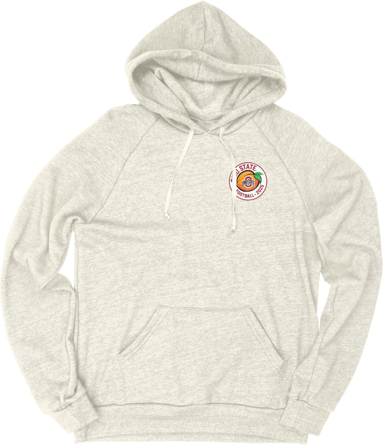 Blue 84 Men's NCAA Officially Licensed Ohio State Buckeyes National Champs 2024 Triblend Hooded Sweatshirt Front/Back Oatmeal