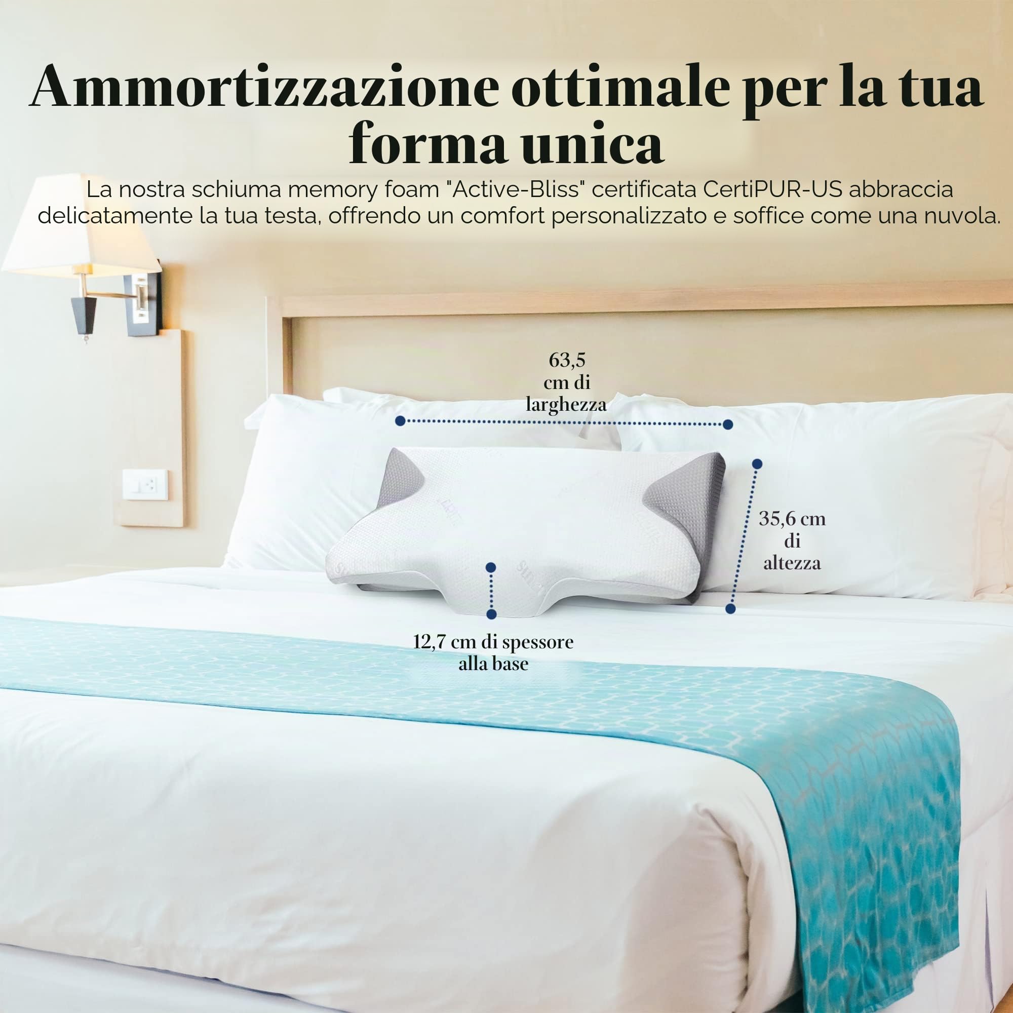 SUTERA - Cuscino Dream Deep Contour Memory Foam, supporto cervicale ortopedico per alleviare il dolore al collo, alle spalle e alla schiena, cuscino ergonomico per chi dorme sul fianco, sulla schiena