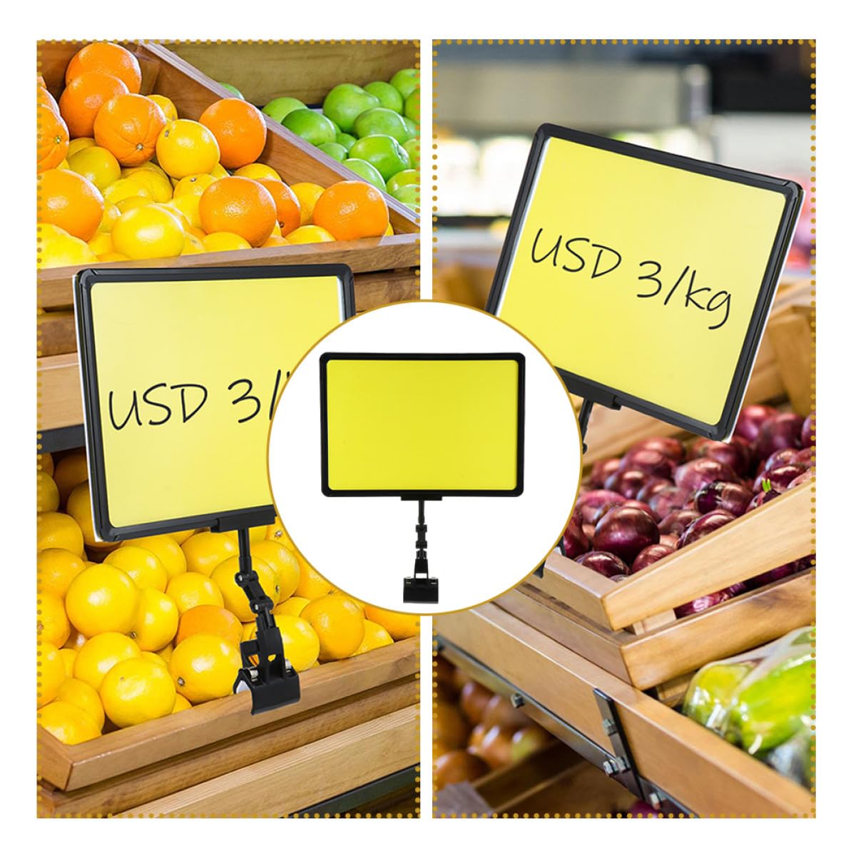 ULTECHNOVO Supporto per Cartelli Prezzi Supermercato con Clip in Abs, Porta Etichette Prezzo Estensibile per Negozi, Esposizione Cartellini Pubblicitari 3 Pezzi per Interni ed Esterni