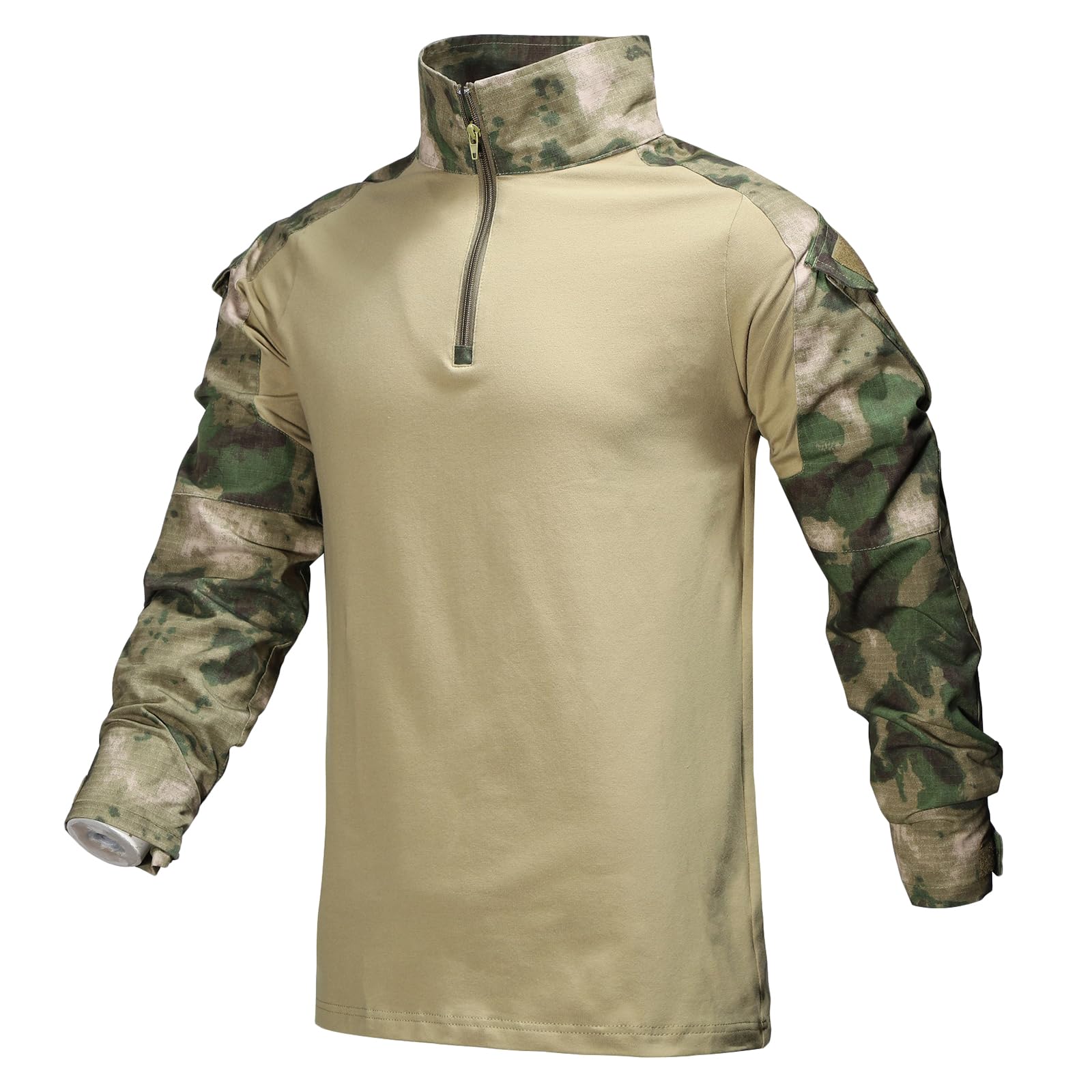 Kinroco Men's Fg Military Tactical Army Combat Long Sleeve Shirt Camo T-Shirt With 1/4 Zipper And Pockets(Size:xxl,Color:fg)