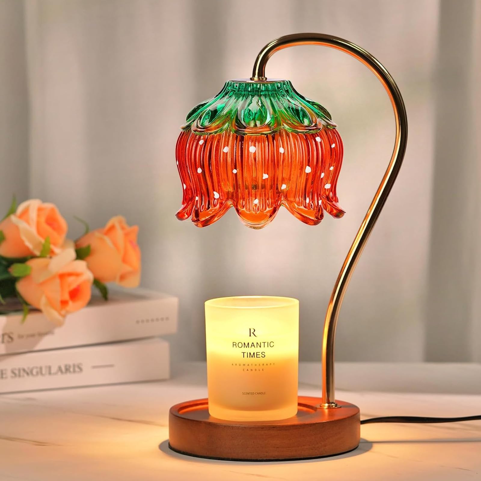 Justup Lámpara calentadora de velas, lámpara de calentamiento de velas de fresa con temporizador y 2 bombillas, derretidor de cera eléctrico, cumpleaños, día de San Valentín para mujeres (fresa)