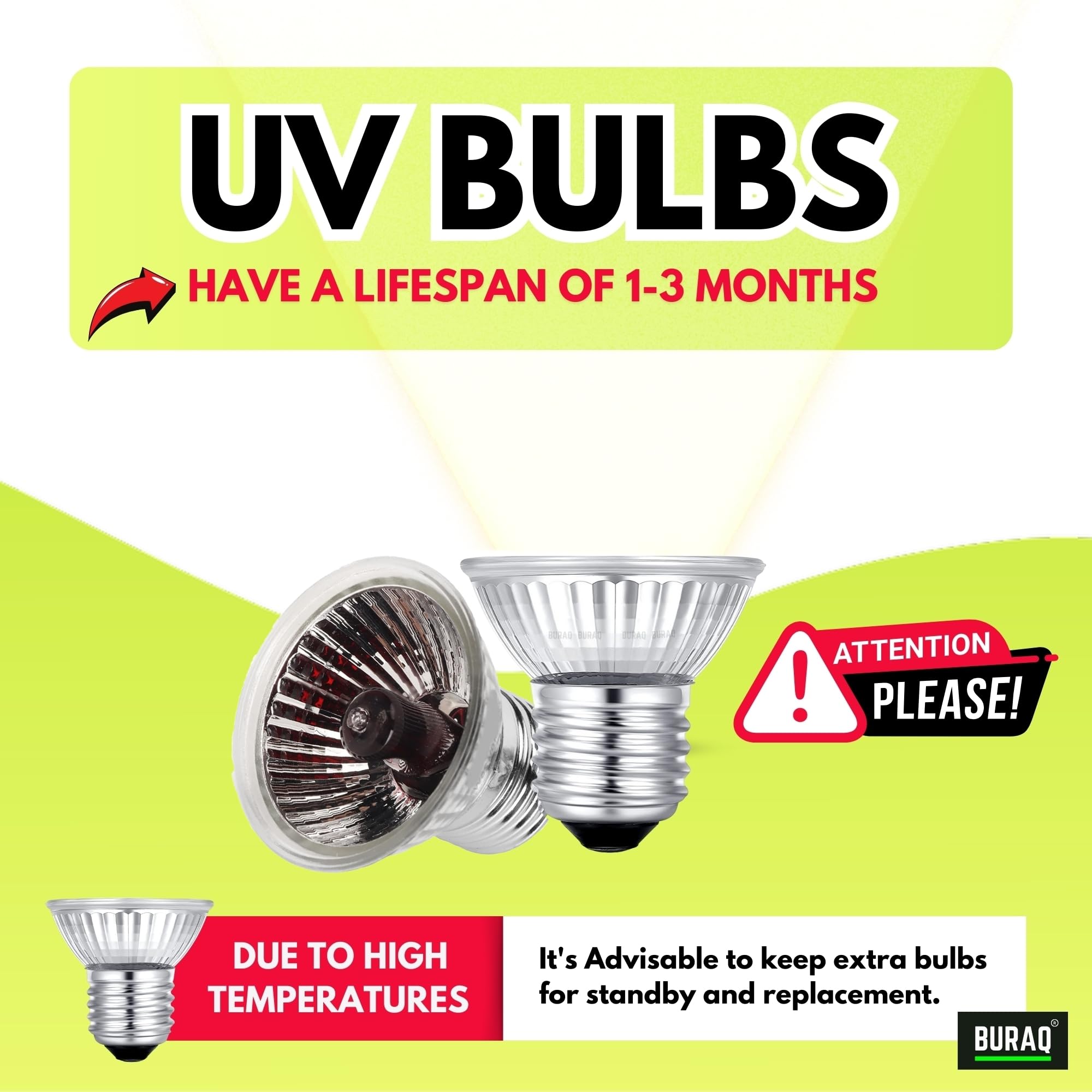 BURAQ 50W Infrared UV Rays (Red) Night Use UVA UVB, Ultraviolet Basking Heat Light Bulb (Set Of 1 UV Bulb - 50W) 4