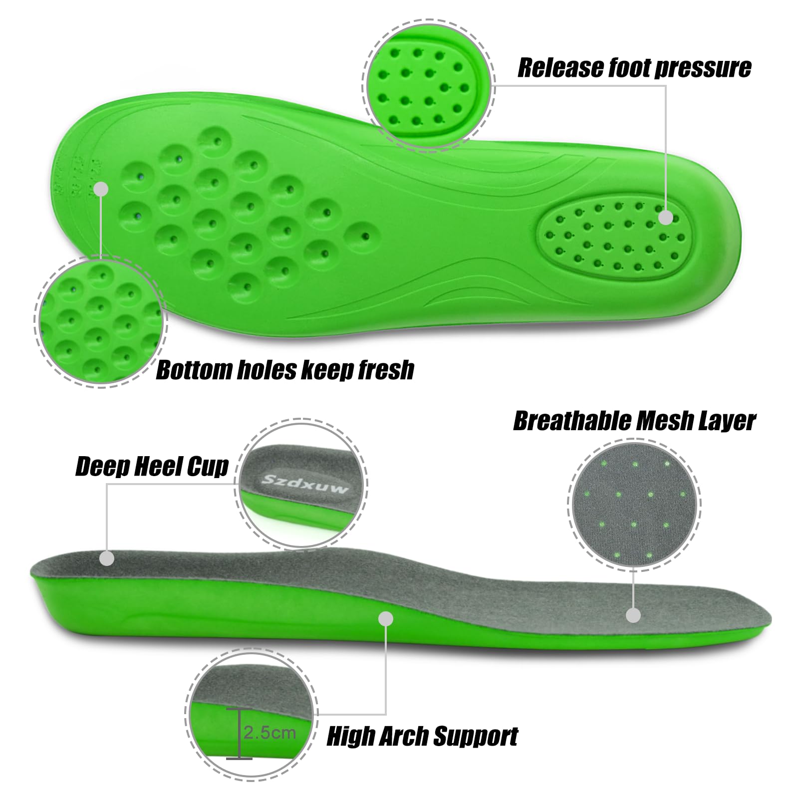Szdxuw Solette in Memory Foam Donna Uomo - Solette Comfort per Arco Plantare, Fascite Plantare, Inserti Per Scarpe Da Ginnastica, Lavoro, Sportive E Stivali, Grigio Grande