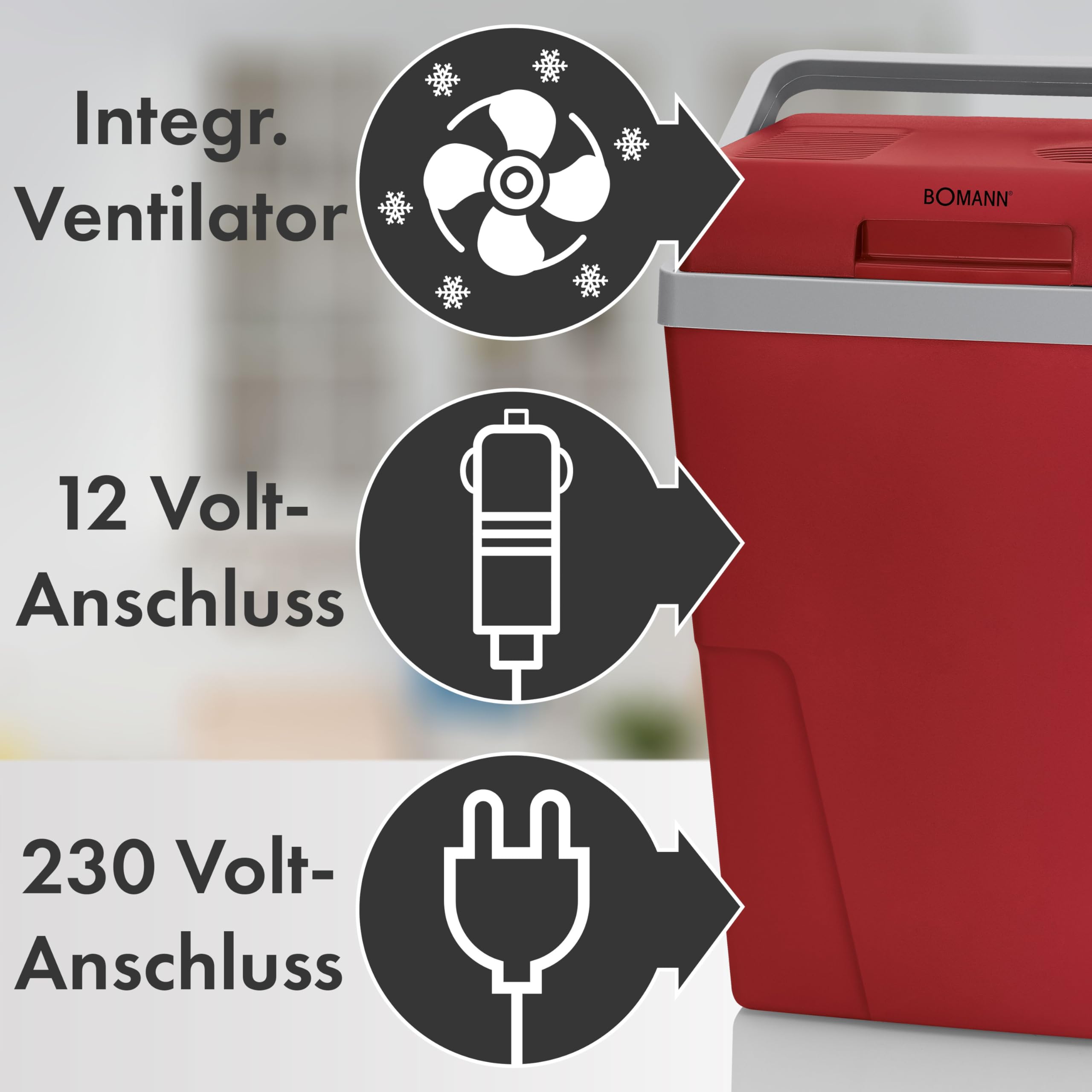 Bomann® Kühlbox Auto | Robustes Gehäuse | elektrische Kühlbox 12v 230v | Camping Kühlschrank 22L | Auto Kühlbox | Auto Kühlschrank KB 6011.1 CB rot