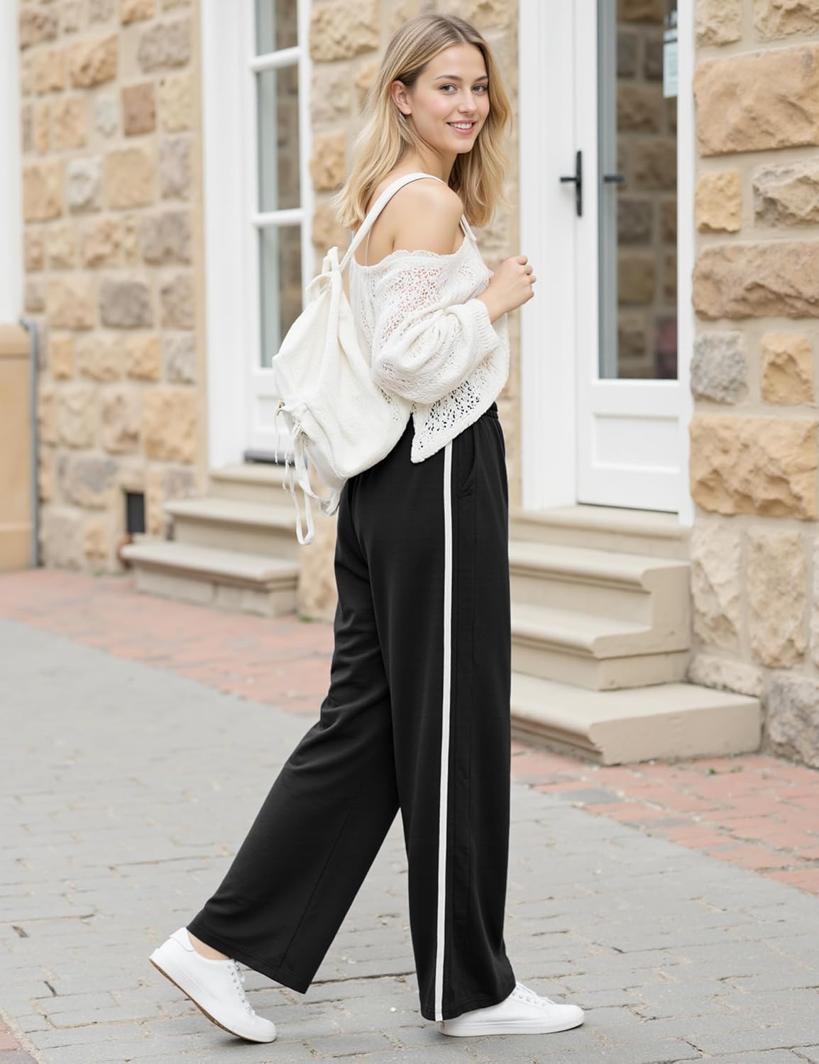 Quenteen Women's Wide Leg Pants Casual High Waisted Baggy Straight Sweatpants Drawstring Athletic Joggers with Pockets - Image 5