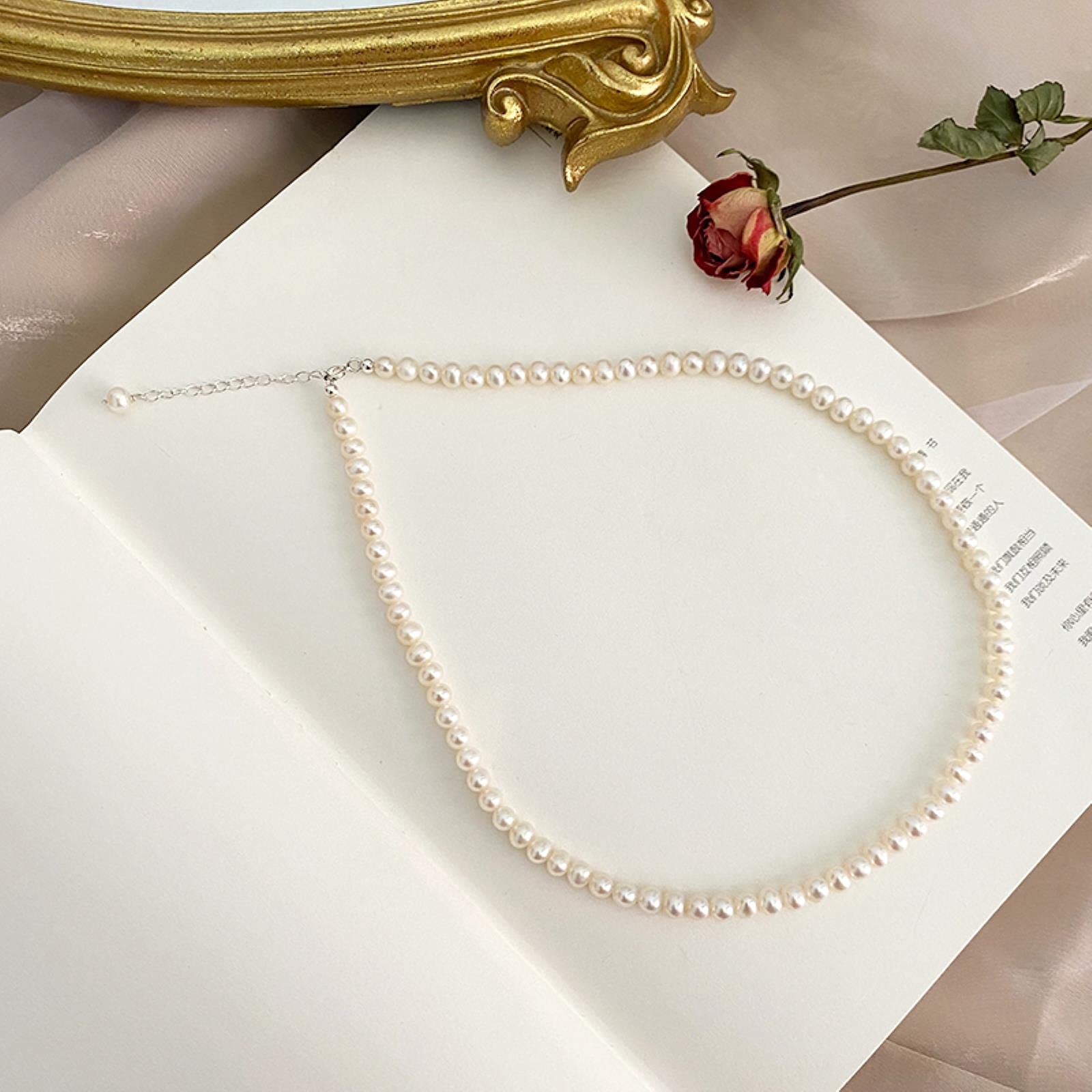 LOKILOKI Collar De Perlas De Agua Dulce Natural 925 Cadena De Plata Esterlina Joyería De Moda para Mujeres
