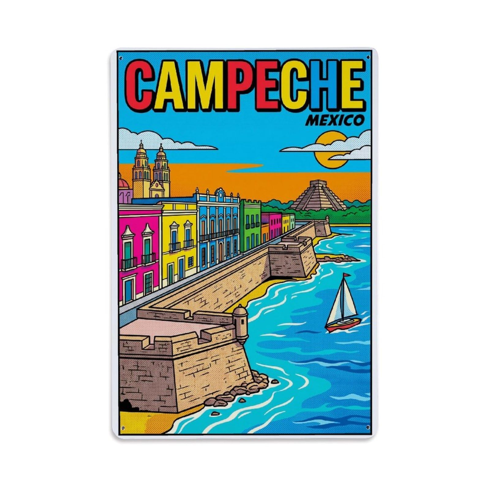 Retro Mexico Campeche Travel Metal Tin Sign