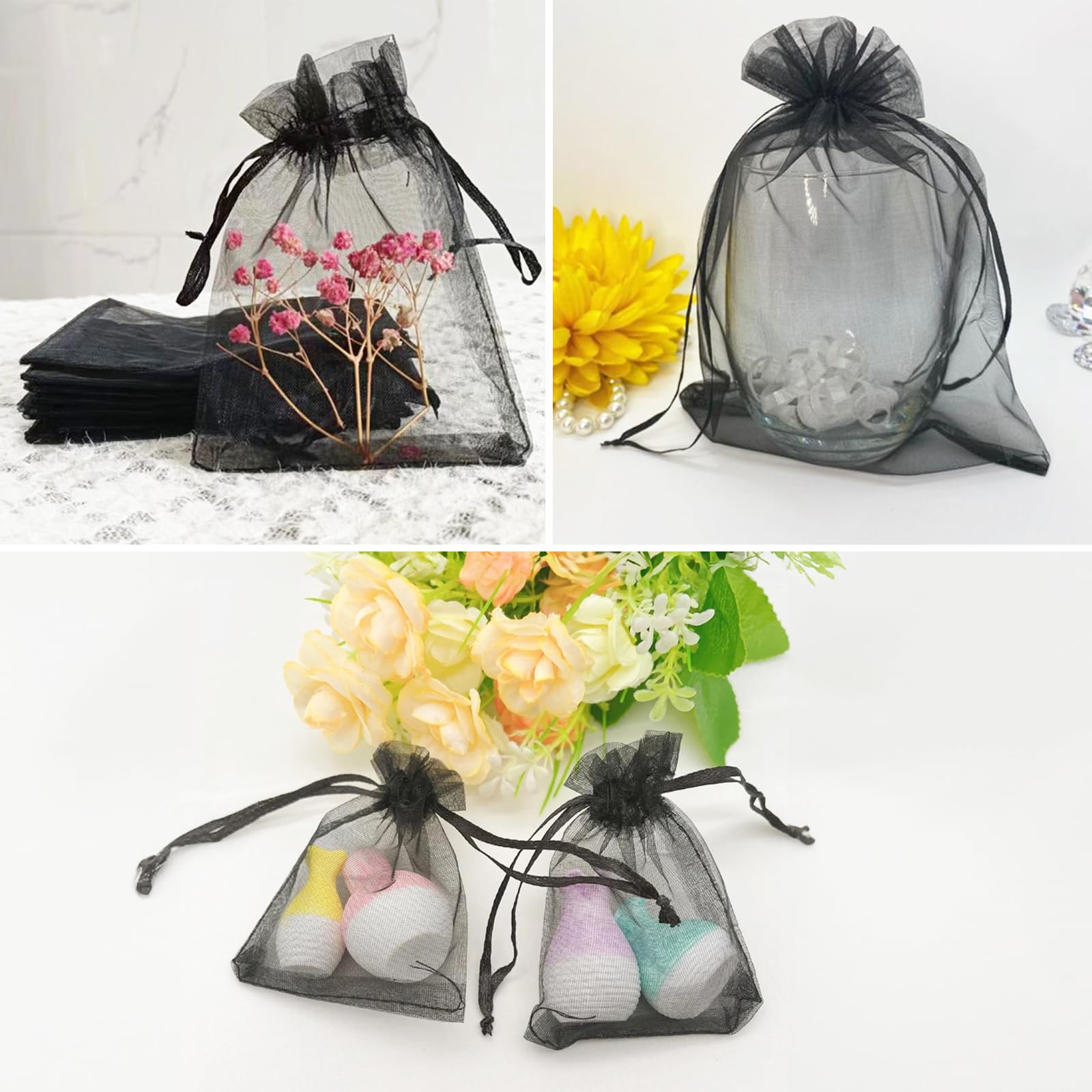 jijAcraft Bolsas de Organza Bolsas de Organza Doradas para Bodas 10 * 15 cm, 50 Piezas con cordón, Bolsas de joyería para Regalo de Dulces, Bolsas de Regalo para Bodas