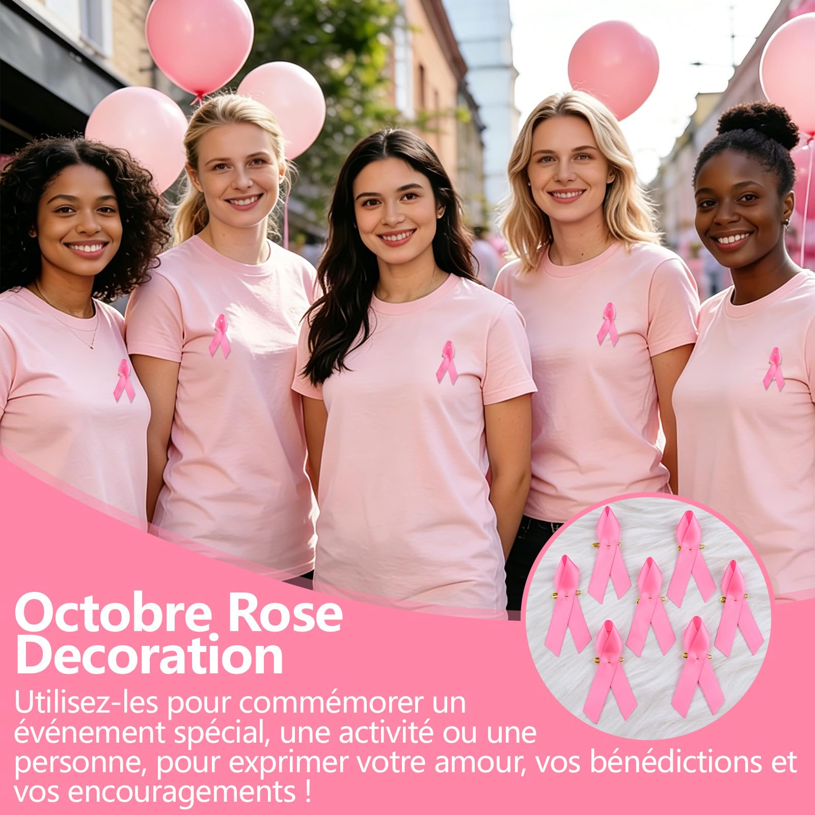 WANDIC 500 PCS Pin's Octobre Rose,Broche Octobre Rose Decoration pour la Sensibilisation au Cancer du Sein Épingles Badge à Ruban en Polyester Accessoires pour Les Activités Caritatives Femme