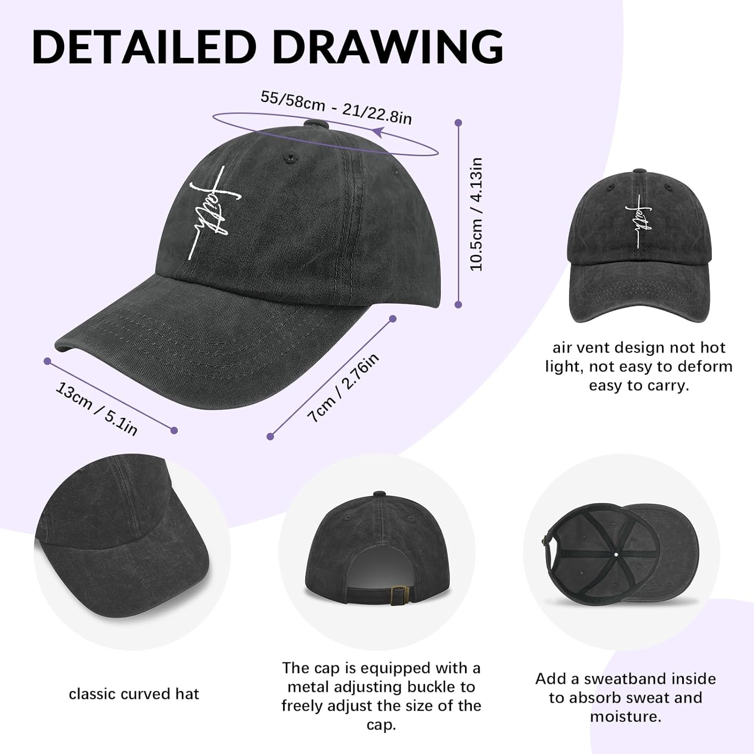 Christian Hats for Men Women, Jesus Baseball Cap, Adjustable Cotton Embroidered Christian Hats - Image 3