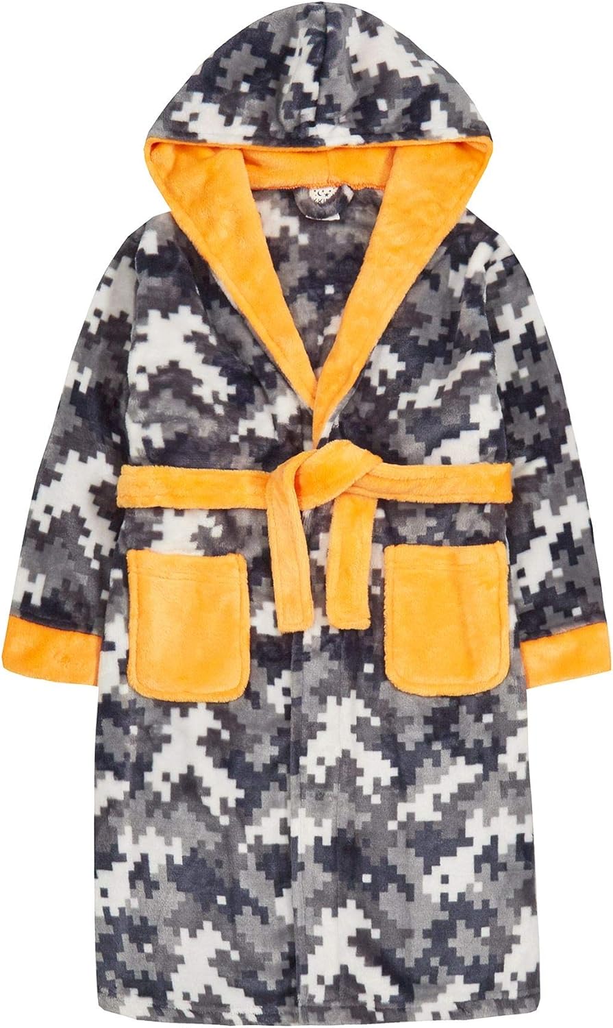 Kids Boys Childrens Novelty Soft Fleece Hooded Fun Character Dressing Gown Robe