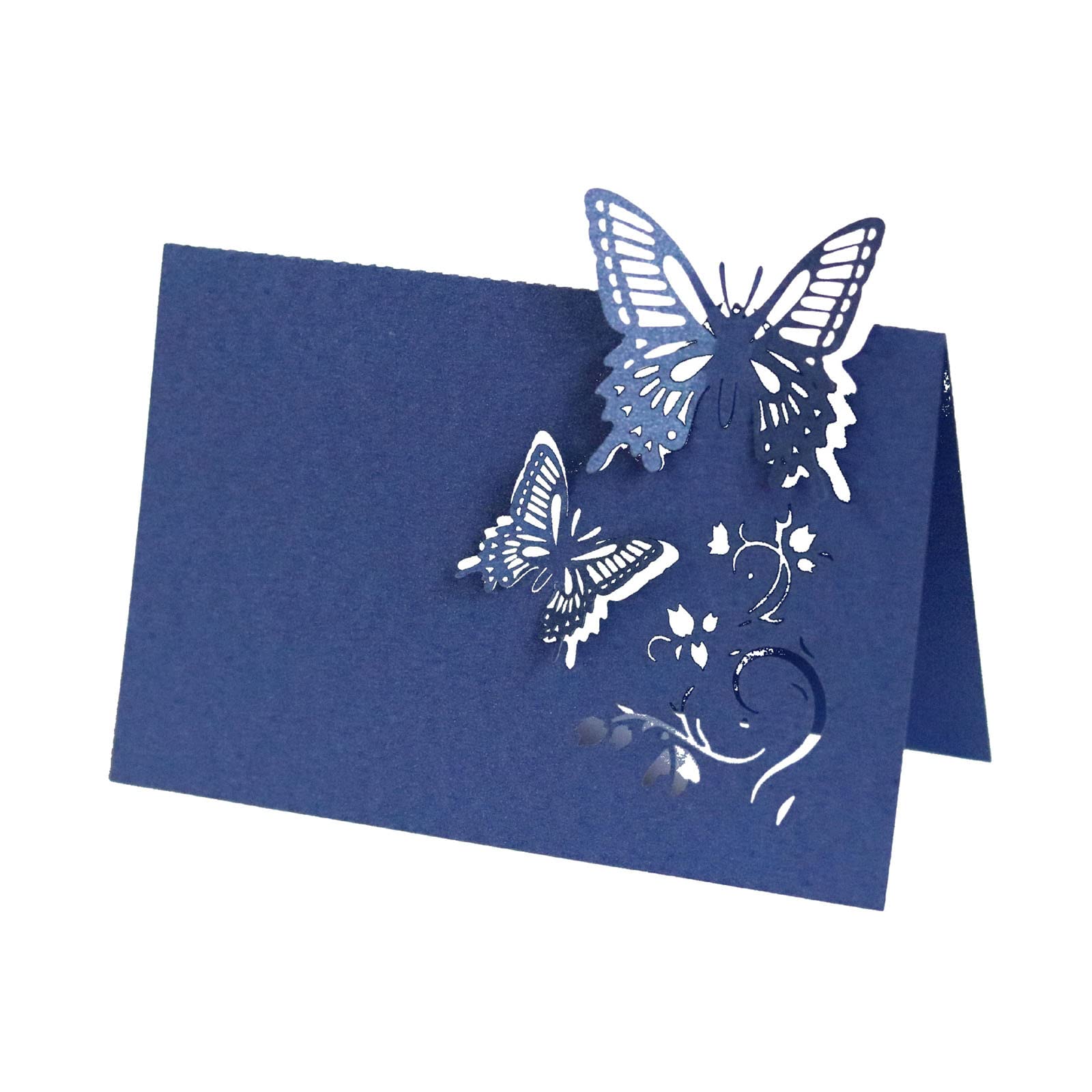 Kalttoy Blue Out Name Place Card 100Pcs Wedding Name Card For Banquets Dinner Parties Hollow Butterfly Cut Design White Gold