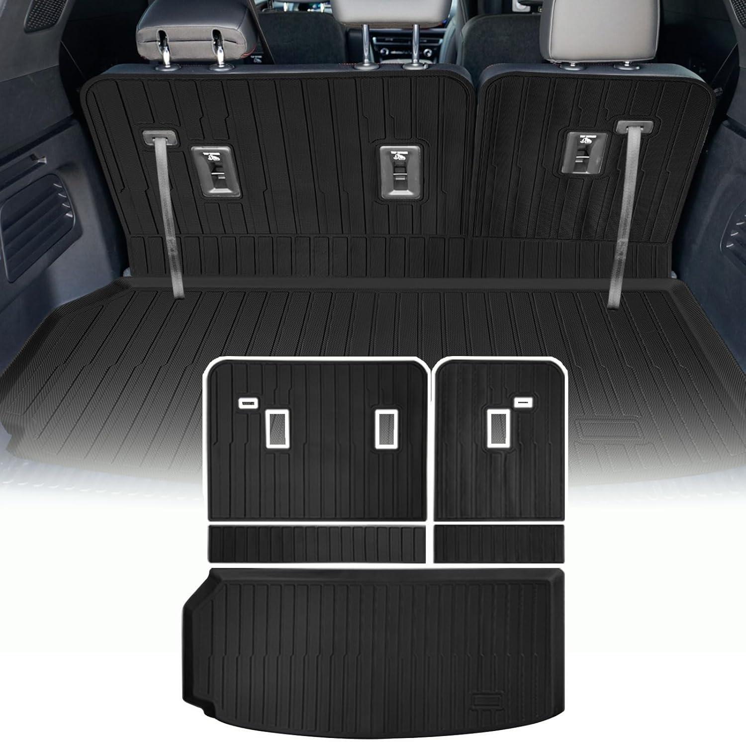 Cargo Liners Backrest Mat for Chevrolet Chevy Bolt EV (Not for EUV) Accessories 2017-2024 with Hook&Loop Rear Trunk Mat Rear Seat Back Cover Protector All Weather Anti-Slip Split Dog Liner