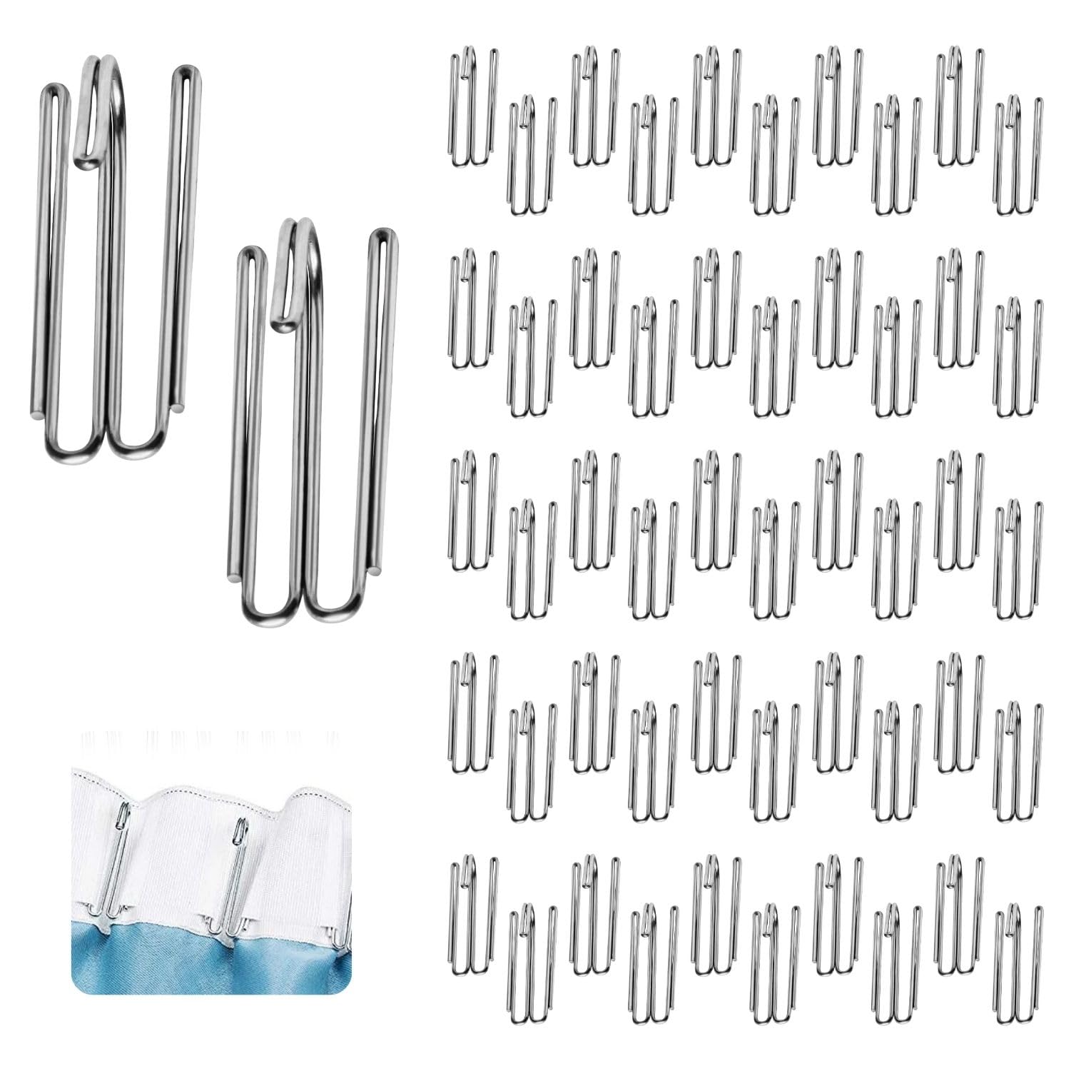 Crochets pour rideaux en acier inoxydable, lot de 50, 4 dents, pour rideaux de douche