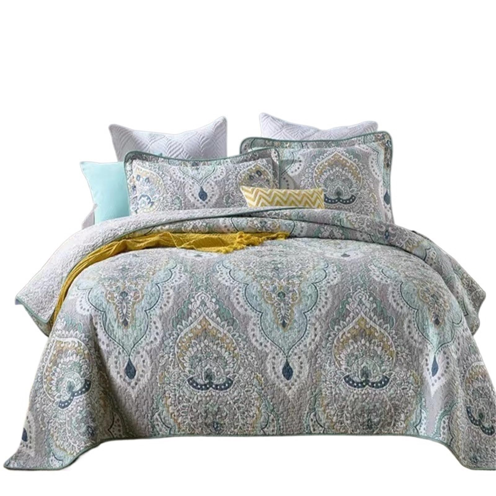 DAJGRHE Bedspread Cotton Quilted Bed Cover Queen Size Retro Bedding Set Coverlet Blanket Pillowcases(Color1,230x250cm 3pcs)