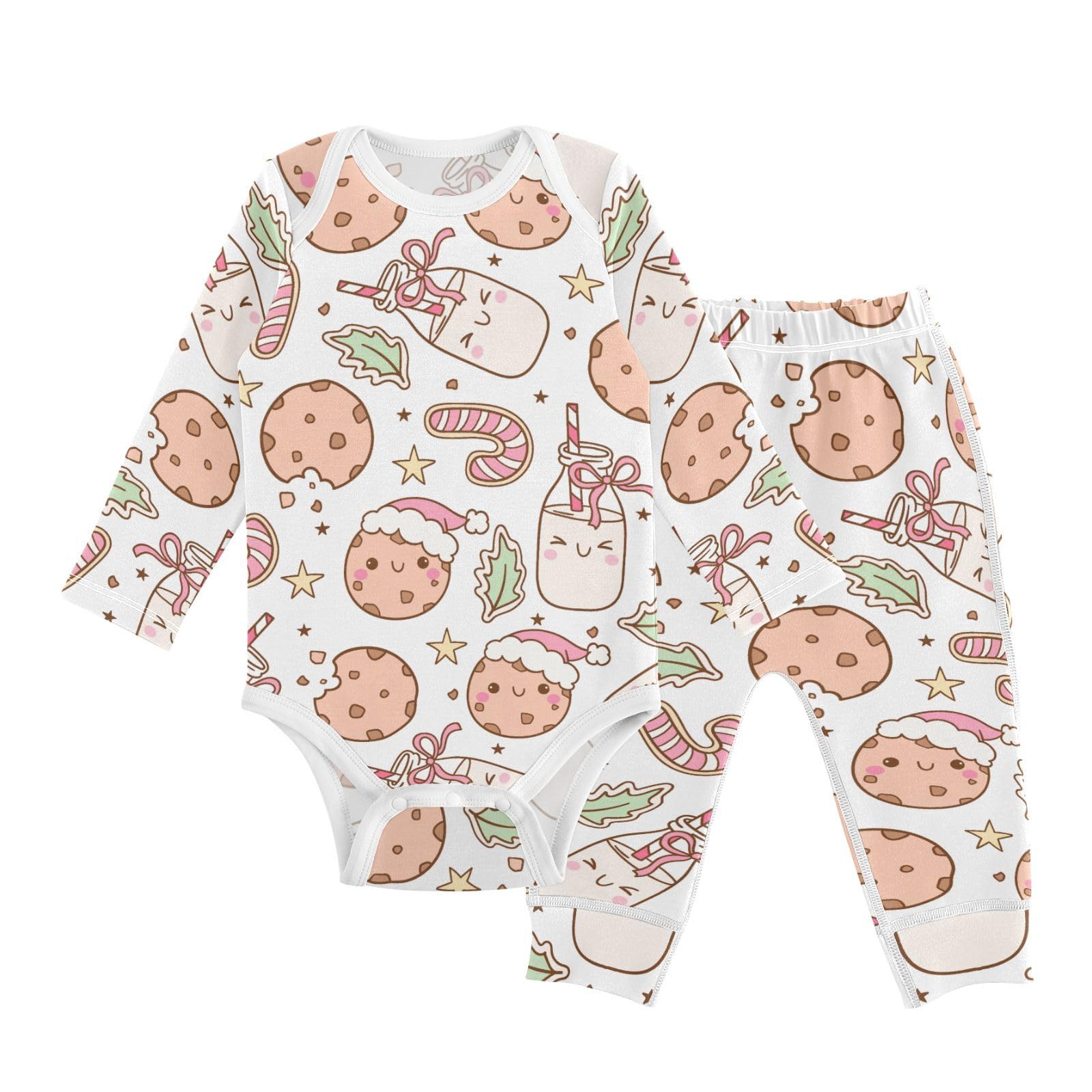 vvfelixl Baby Bodysuits Pants Sets Cookies Milk Baby Bodysuit Long Sleeve Baby Clothes for Boys Girls 12-18M