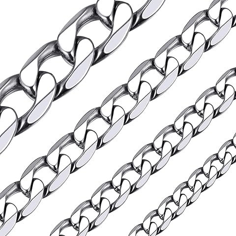 ChainsHouse Stainless Steel Cuban Link Chain Necklace for Men Women, Black/14K Gold Plated Flat Cuban Chain, 4mm/6mm/9mm/13mm Width Hip Hop Jewelry Mens Cuban Chain, 14