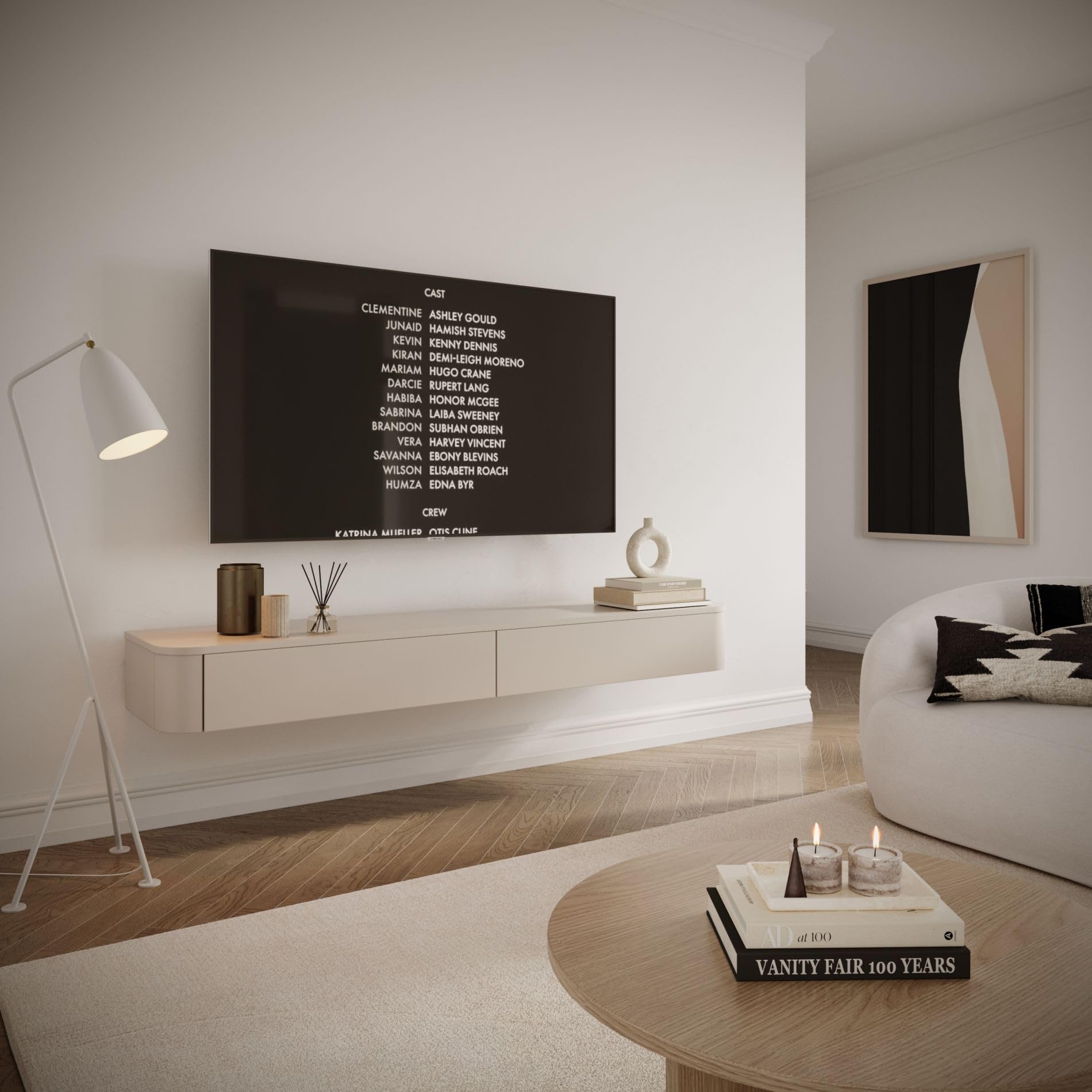 Selsey Hängendes TV-Lowboard 175 cm – Minimalistisches TV-Schrank in Kaschmir-Matt, mit Stauraum – Elegantes TV-Board für Wohnwand Wohnzimmer, MDF & Spanplatte, Kaschmirgrau