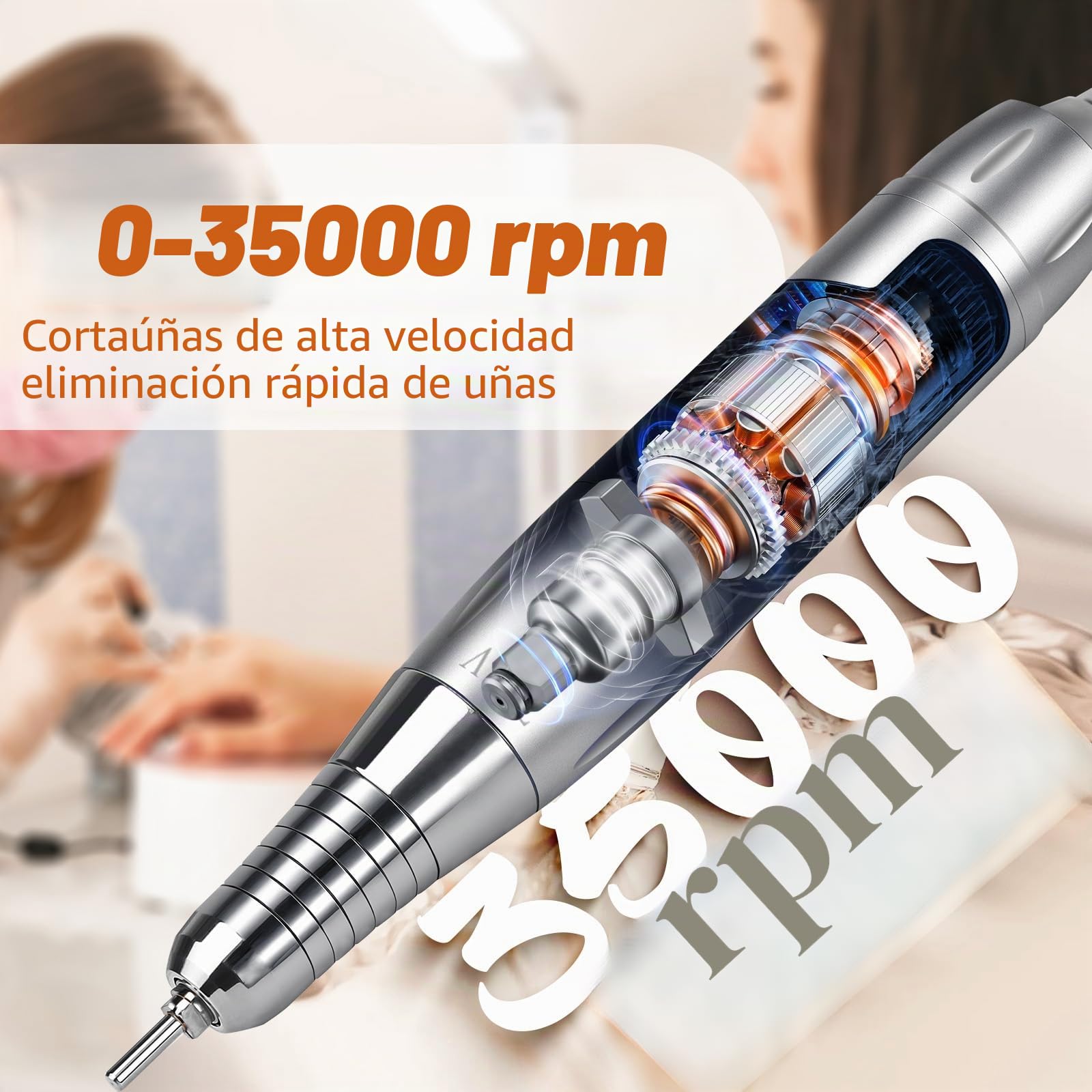 Torno para Uñas Profesional 35000 RPM: Torno para Uñas Eléctrica 13 en 1 Con BateríA de 4000 Mah – Limas de Uñas Profesionales para Manicura y Pedicura