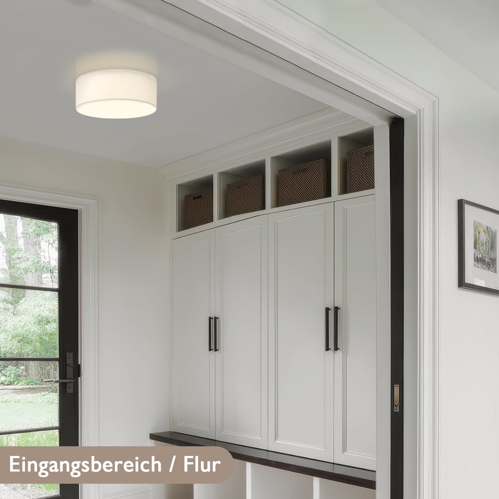 CALOKES Moderne Runde Stoff Deckenlampe Ø45cm mit 3 E27 Fassungen, Weiße Deckenleuchte für Wohnzimmer Schlafzimmer Küche Flur, Deckenbündige Deckenlampen, Ceiling Leuchte