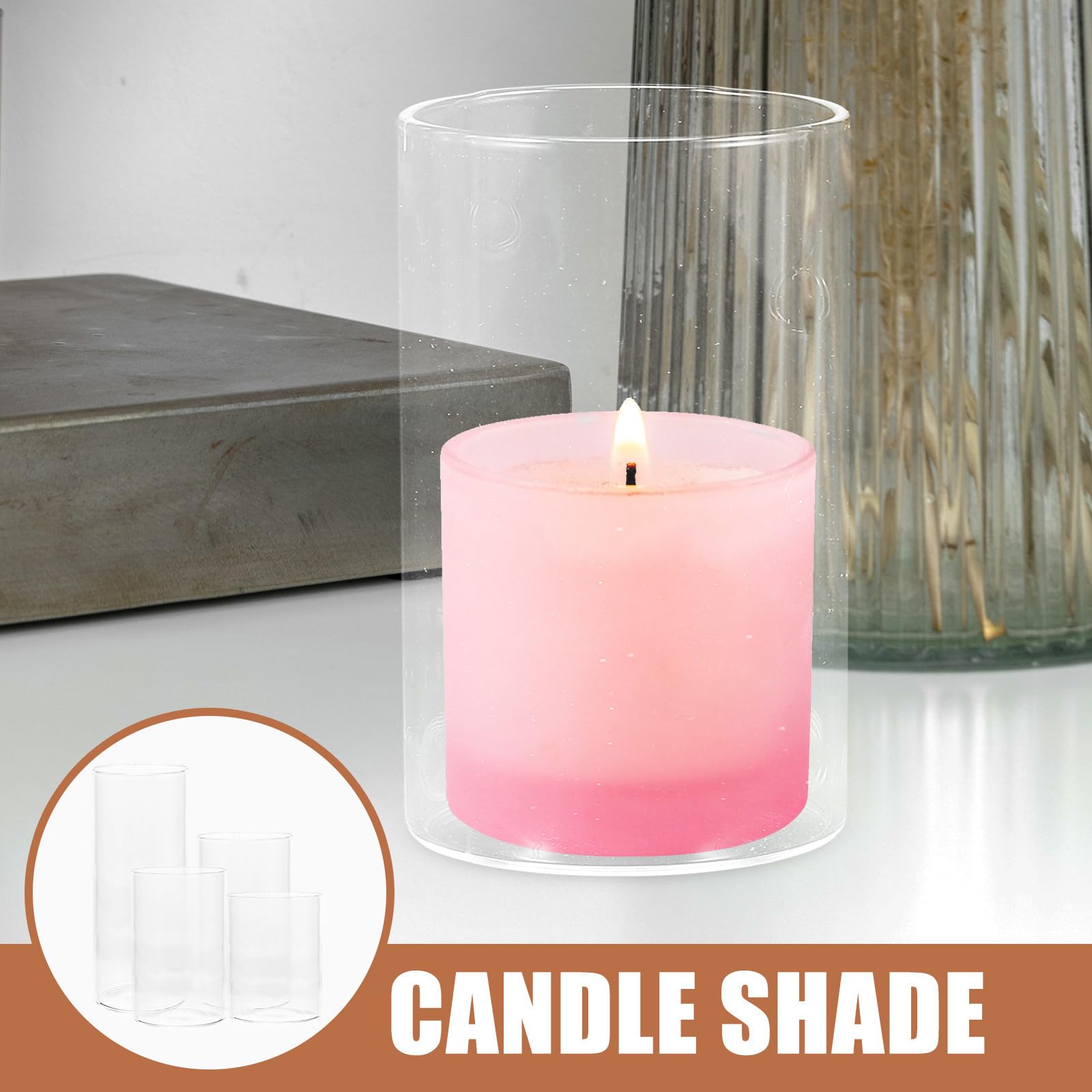SHINEOFI 4 Pezzi Candelabro in Vetro Cilindrico Trasparente Antivento