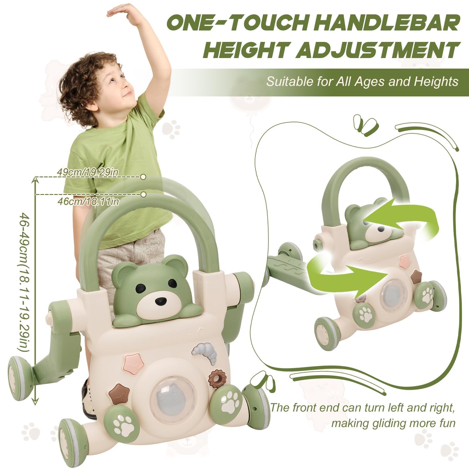 Trotteur Pour Bébé 3 en 1,Musique et Jouets, Trotteur à Vitesse Réglable, Trottinette et Vélo d'équilibre,Contrepoids Réglable,pour Bébé à Partir de 6 Mois