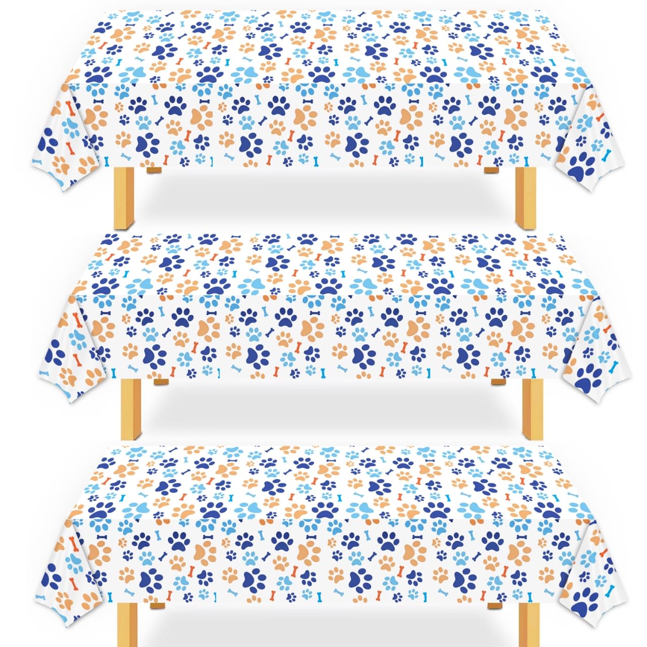 ASIMAO Puppy Paw Print Plastic Tablecloth, Blue Dog Party Supplies, Birthday Tablecloth, Puppy Dog Party Decorations