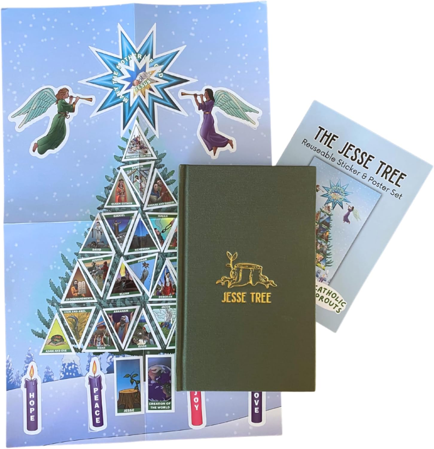 Catholic Sprouts - The Jesse Tree Advent Devotional for Families - Bible Study for Advent, Includes Poster and Reusable Sticker Set, Catholic Families, Christmas Preparation