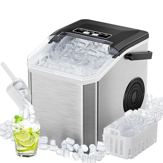 Ponoseu Quiet Portable Ice Maker with Two-Size Ice Options