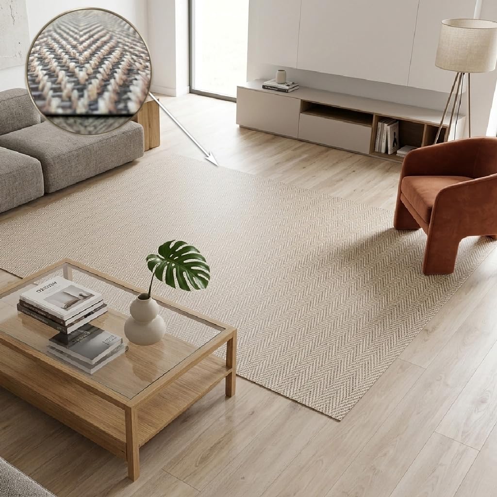 Tapis vinyle à chevrons effet naturel pour réchauffer l'ambiance du salon