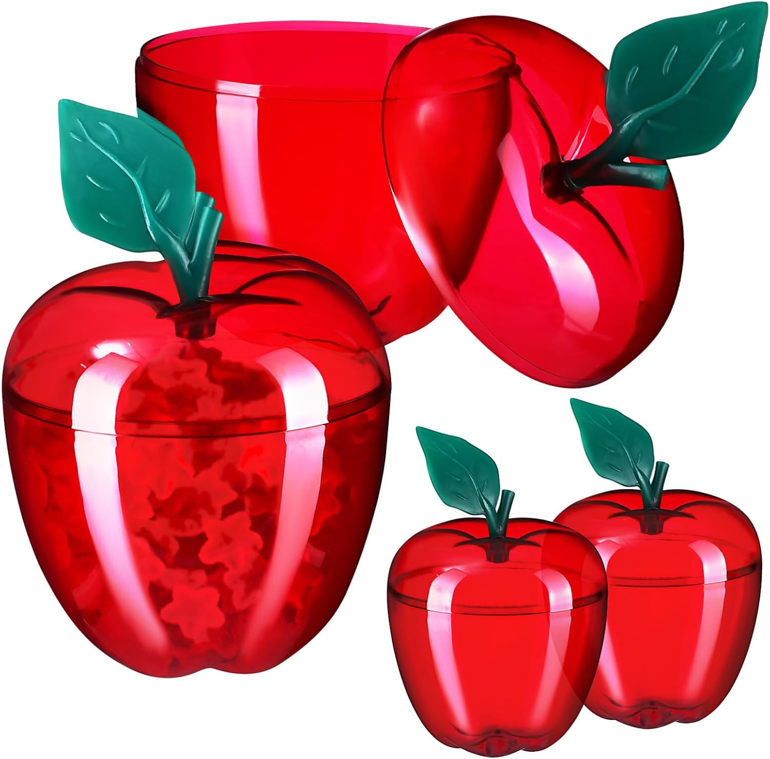 Plastic Apple Shape Container, 6 Inch Sugar Bowl Candy Dish 500ml Food Storage Jar Clear Cookie Boxes Lid Fillable Ornament for Party Favor Teacher Red