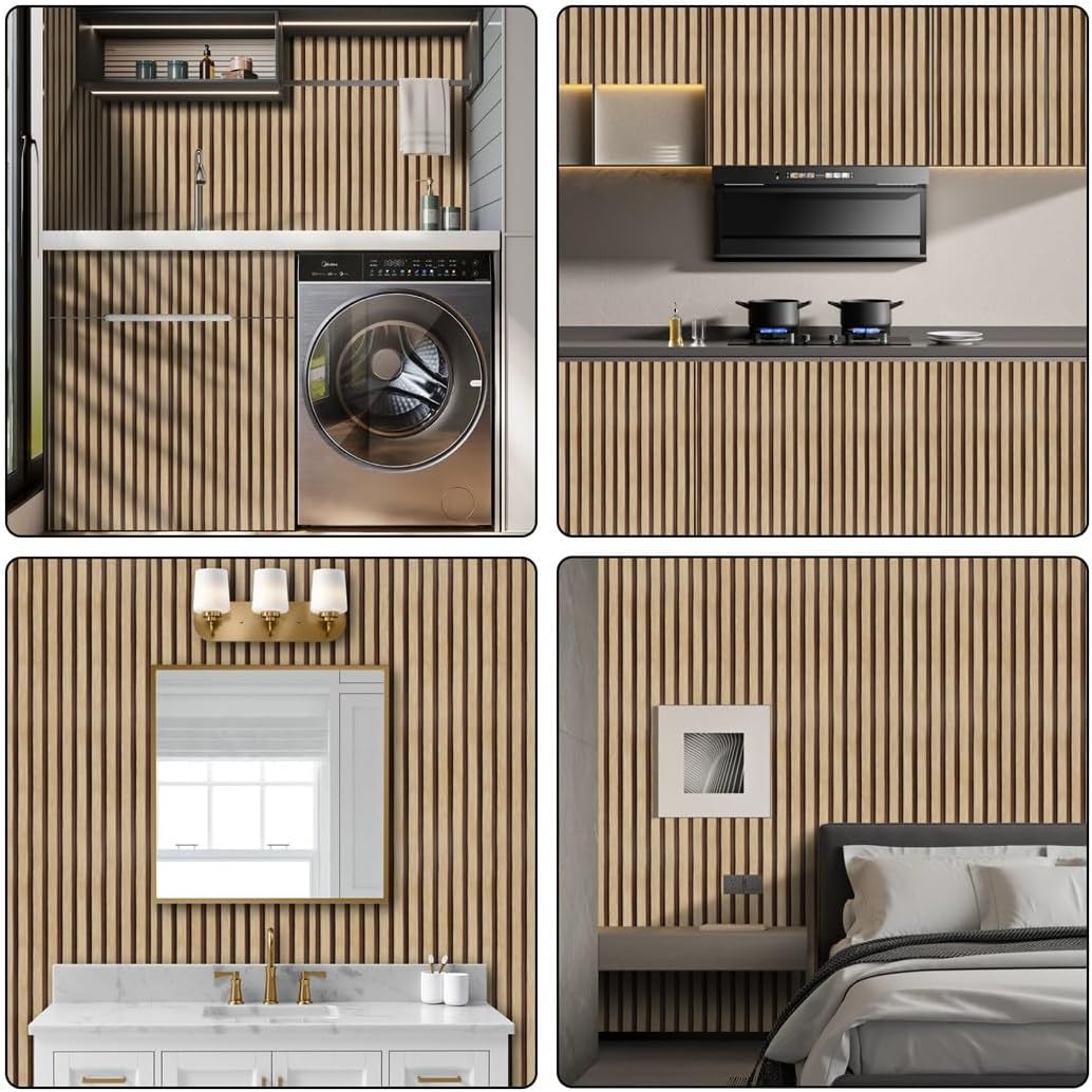 Arthome 17''x120'' Wood Slat Wallpaper Peel and Stick self Adhesive Wood Wallpaper PVC Vinyl Decorative Removable Wallpaper Waterproof Faux Wood Grating Stripe Contact Paper for Living Room Bedroom