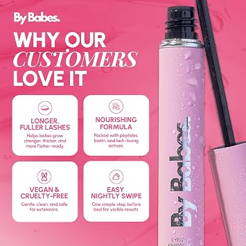 ByBabes Lash CEO Eyelash Growth Serum | Prostaglandin-Free Rapid Brow & Lash Serum For Growth, Lift & Thickness | See Fuller Looking, Healthier Eyebrows & Eyelashes In 4-6 Weeks | UK Made | Peptide Lash & Brow Serum with Biotin and Caffeine for Longer, Thicker, Fuller Lashes and Brows in 4-6 Weeks.