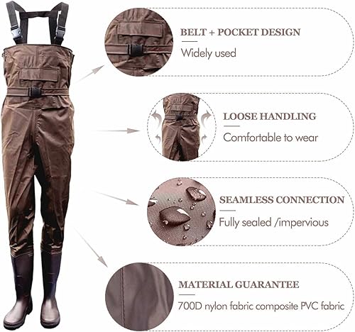 Miniatura 9 de THABATAD Vadeadores de pesca para hombres con botas, vadeadores de pecho de caza impermeables, vadeadores ligeros para botas