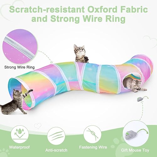 Miniatura 6 de Glittme Túnel para gatos, túneles para gatos de interior, cueva de gatos en forma de S con juguetes para gatos, tubos plegables para gatos y túneles