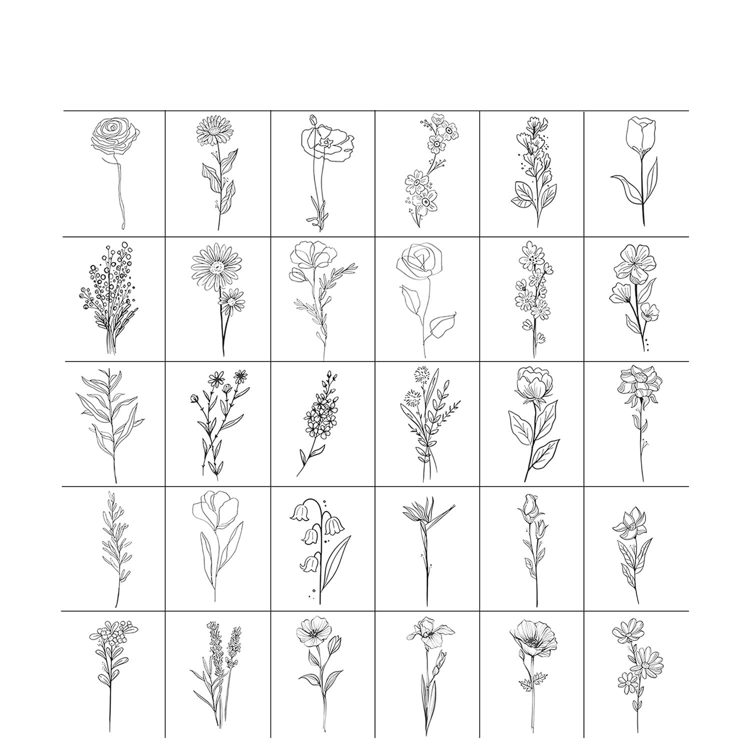 VAMA FASHIONS Temporary Black Tattoo Stickers Waterproof Minimalist Floral Line Art Fake Tattoos for Arm Wrist Hand Neck Back Minimalist Perfect Elegant Stickers (30 Pcs Temporary Flower Tattoos)-image-14