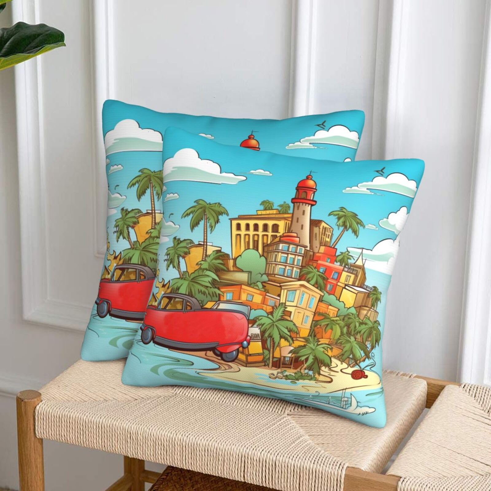 NONHAI Decorative Throw Pillow Covers Set of 2, 20"x20" Square Cushion Case Soft Comfy Island of Cuba Throw Pillows for Couch Cushion Livingroom Farmhouse Home Decor Pillowcases