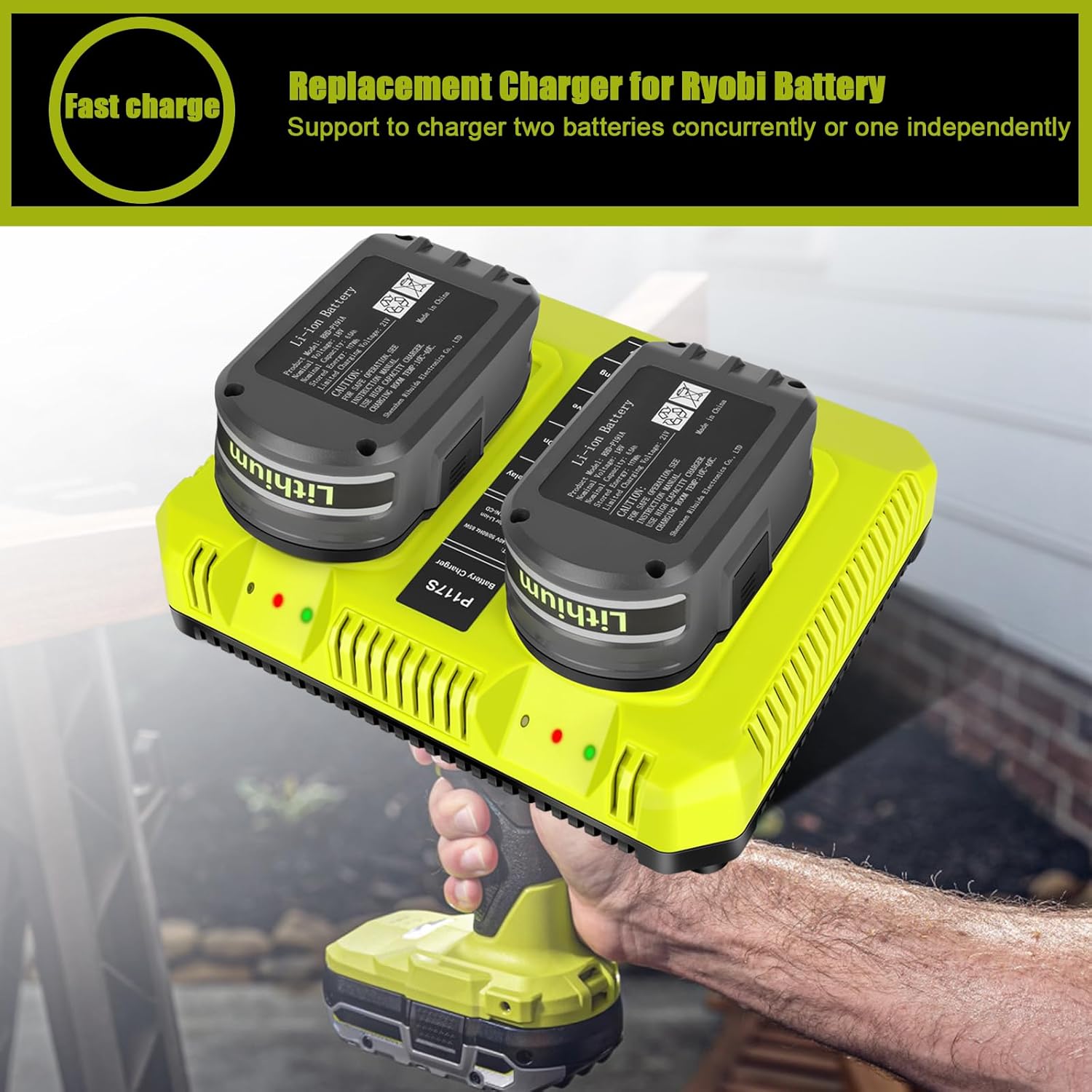 P117 Dual 18V Charger Station for Ryobi 18V Battery, Charger Replace for Ryobi Battery Charger P118, Compatible for 12V-18 Volt ONE+ Batteries