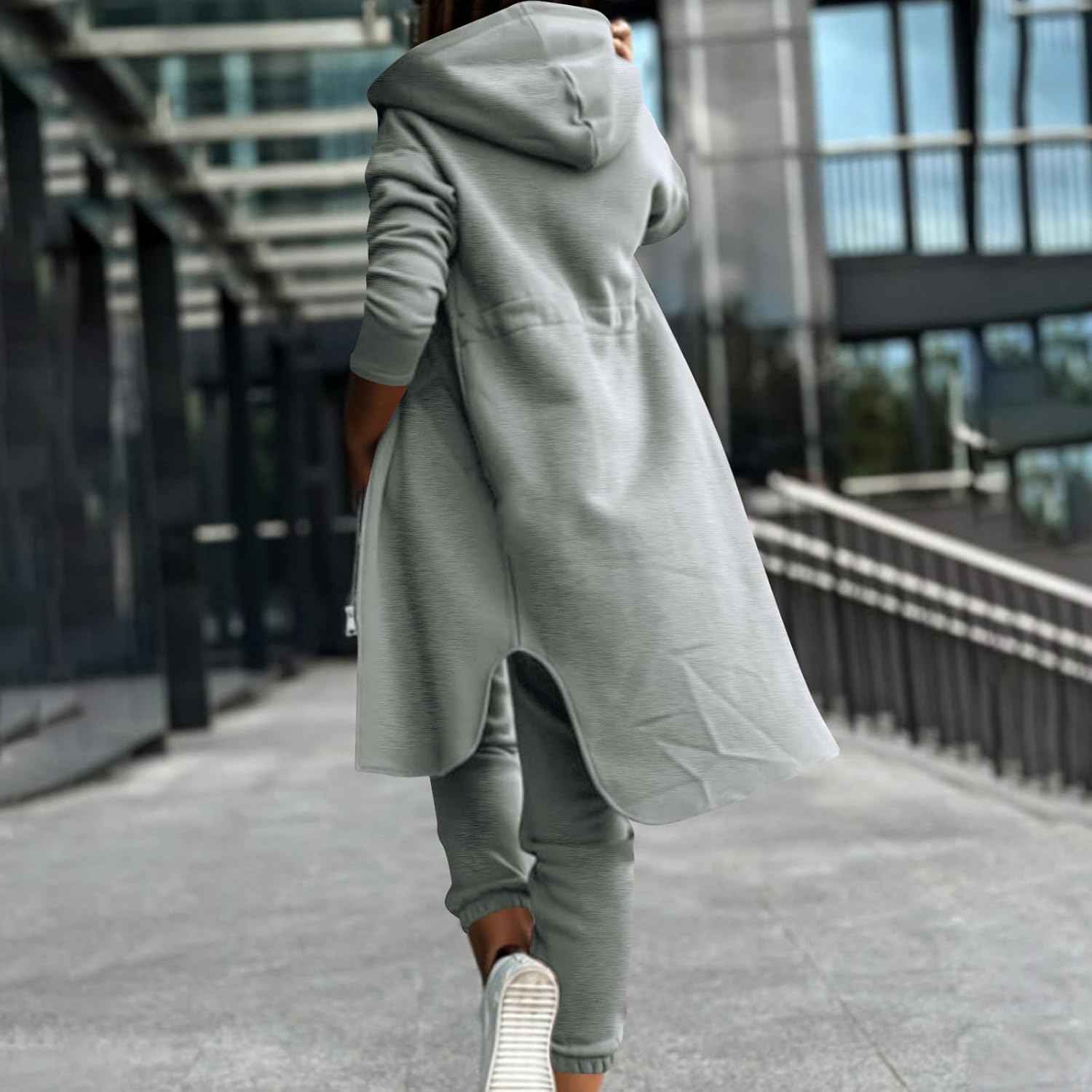 Womens 2 Piece Sweatsuits Set Long Sleeve Zip Fleece Sweatshirt Long Hooded Coat Joggers Sweatpants Outfits Tracksuit