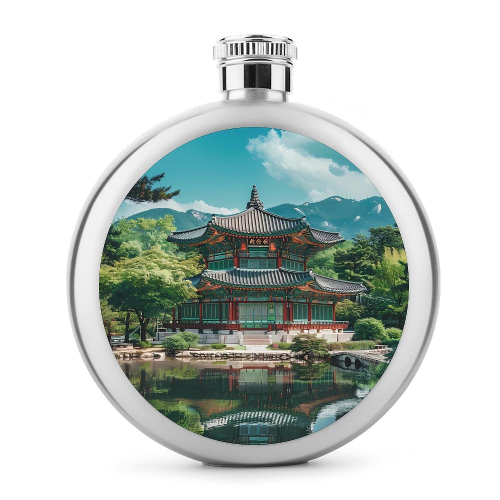 Korean Architecture Palace of Koreas Classic Hip Flasks for Liquor 5 Oz Stainless Steel Wine Flask Reusable Flask for Men Women