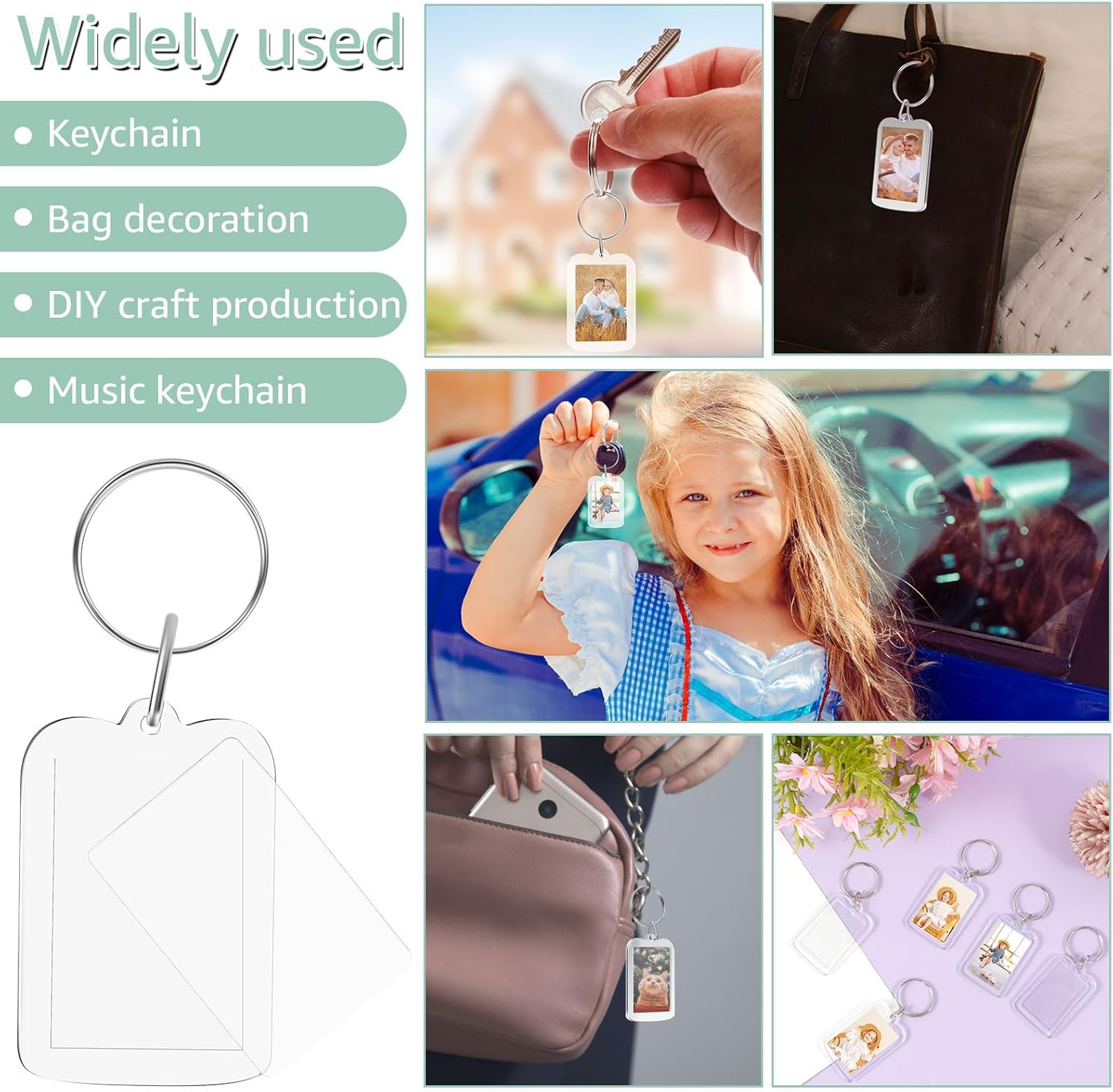 200Pcs Photo Picture Keychain, Portable Photo Insert Keyrings, Easy to Use Keychain, Picture Holder, Clear Acrylic Keyrings Compact Keychain Picture Frame for DIY Personalize Favor