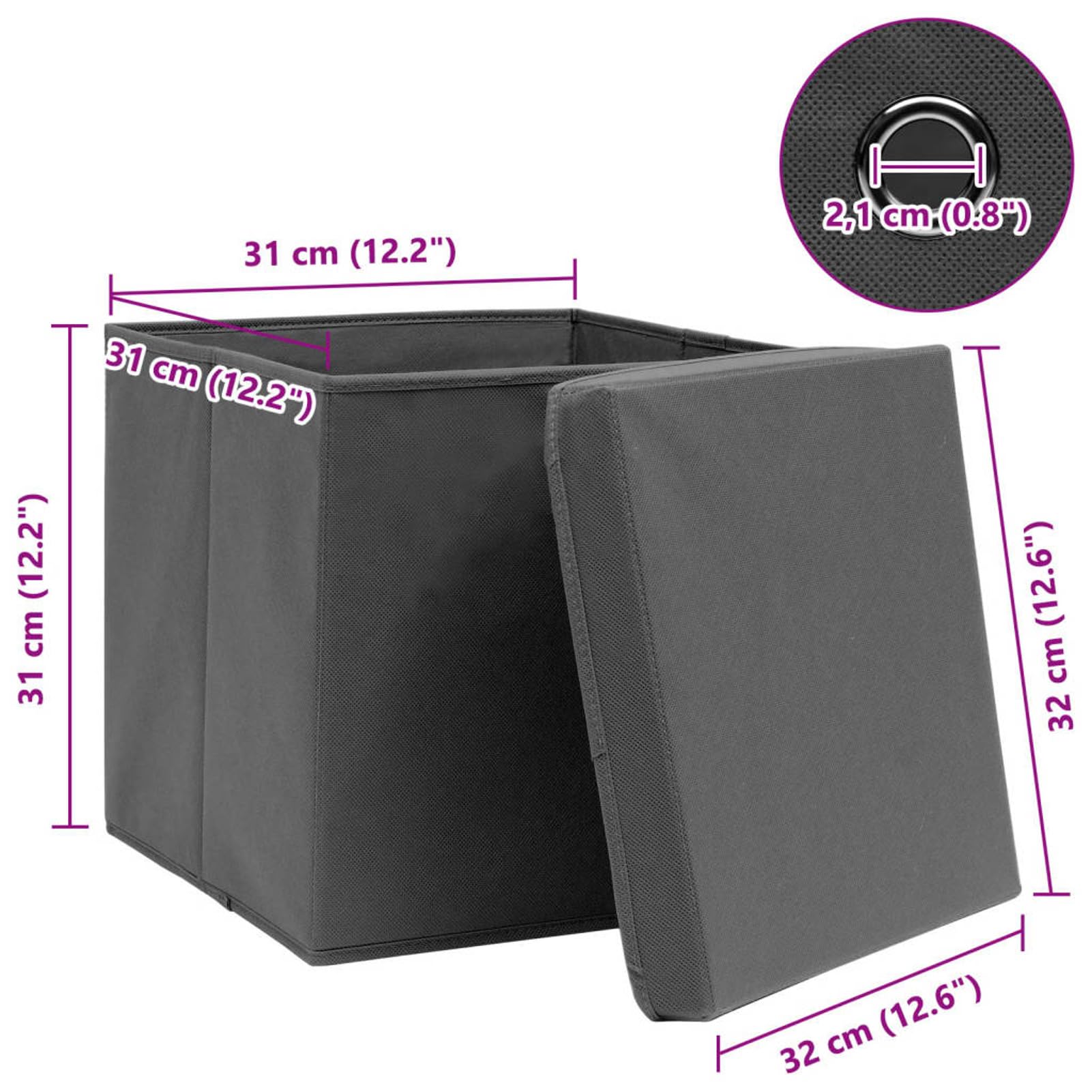 LAPOOH Aufbewahrungsboxen mit Deckel 10 STK Spielzeugkiste, Aufbewahrungskiste, Kleideraufbewahrung, Kleideraufbewahrung & Organisation, Grau 32×32×32 cm Stoff