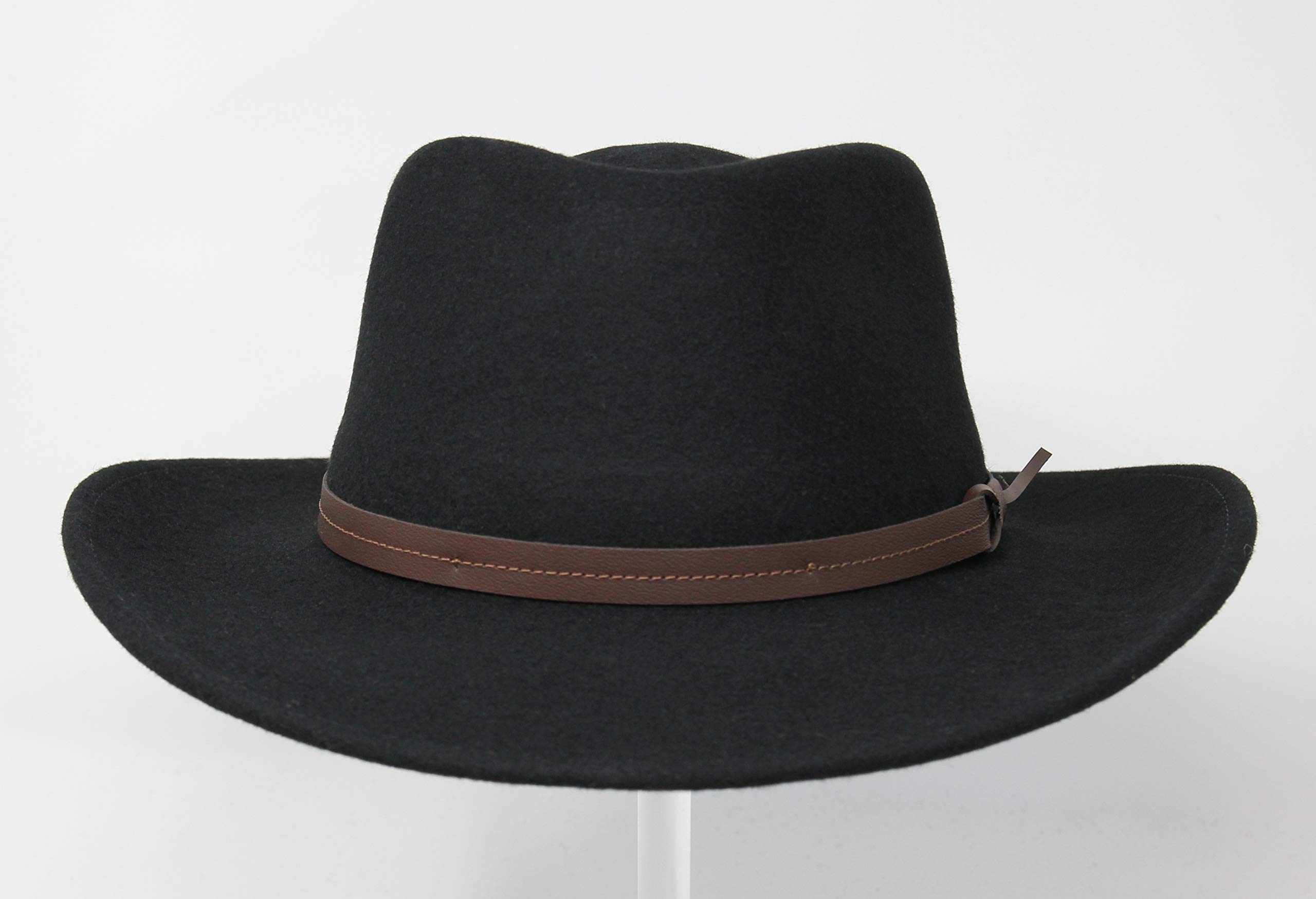 Hardy - Leichter Fedora Hut mit breiter Krempe und Lederband - 100% Wollfilz - Für die Reise knautschbar - Wasserabweisend