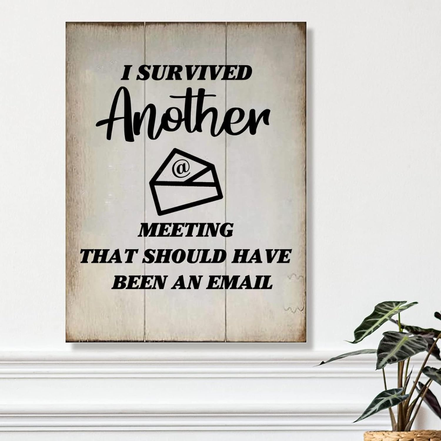 Rustic Sign Wood Decor I Survived Another Meeting Wood Plaque Vintage Farmhouse Wall Hanging Sign Art Decor Plaque with Quotes for Home 18x24in New Home Gift to Friend