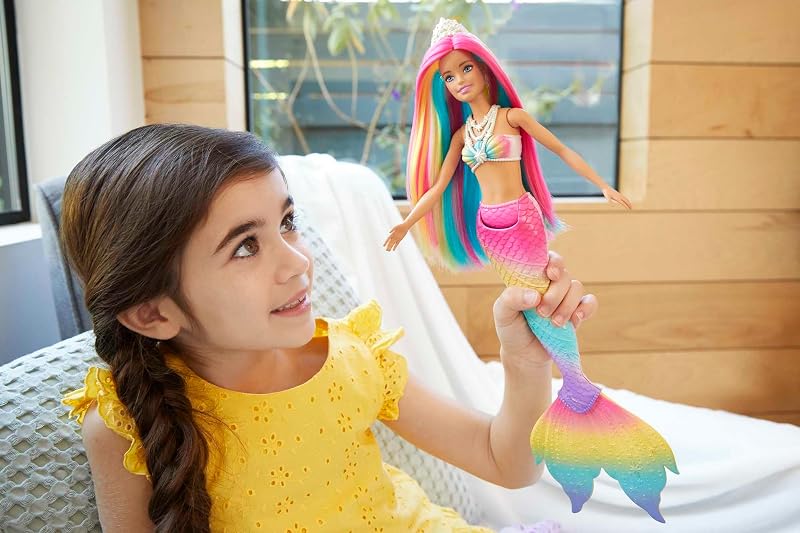Barbie Dreamtopia Szivárvány Sellő Baba Színváltó Hajjal - Vízzel Aktiválható Játék 3-8 Éves Lányoknak, GTF89