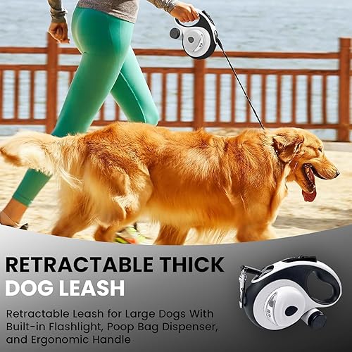 Miniatura 2 de Best Dog Supplies - Correa gruesa retráctil para perros grandes con dispensador de bolsas y linterna, correa de perro de 26 pies26.2 ft para perros