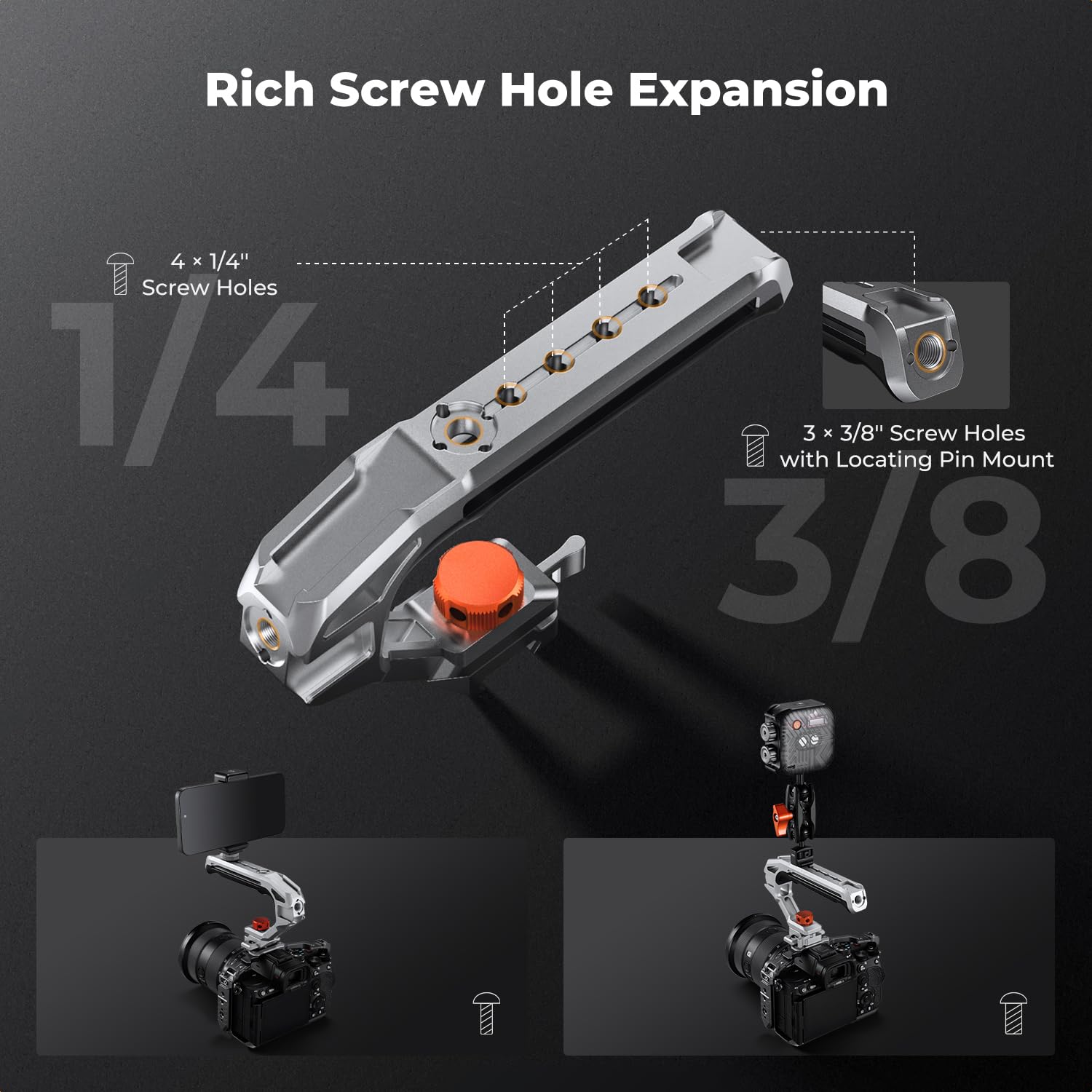 K&F CONCEPT NATO Top Handle Ligero, Mango Superior Liviano con NATO Rail para Jaula de Cámara DSLR, Top Handle Universal con 4 Adaptadores de Zapata Rosca de 1/4" y 3/8"